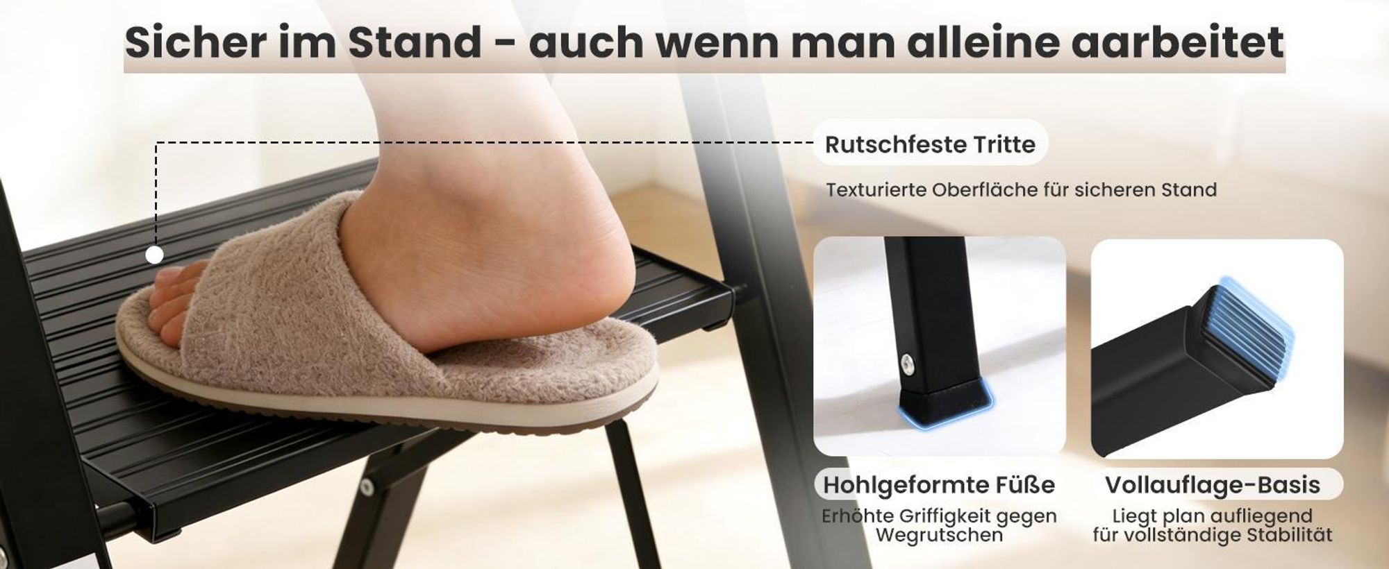 Sekey Aluminium Trittleiter 2 Stufen Klappbar Klappleiter mit breitem Anti-Rutsch-Stufen, Tragbarer Stufenleiter, bis 150 kg