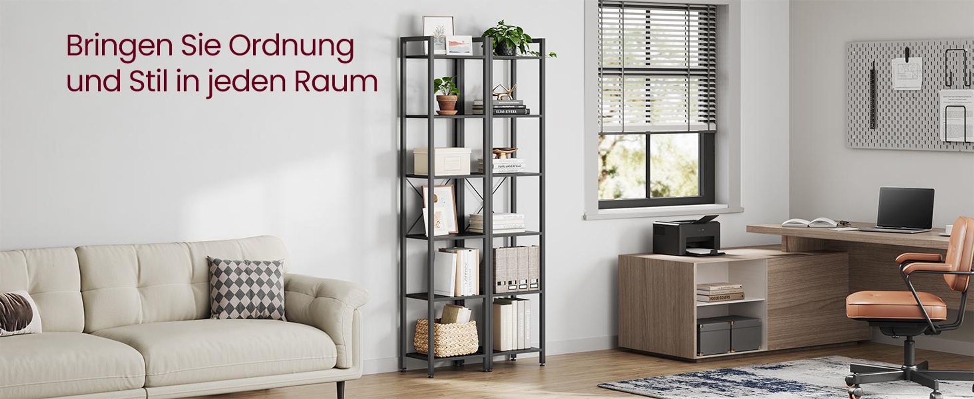 VASAGLE Regal, Bücherregal, Standregal, DVD-Regal, mit 6 Ebenen, Büroregal, offene Ablagen, für Büro