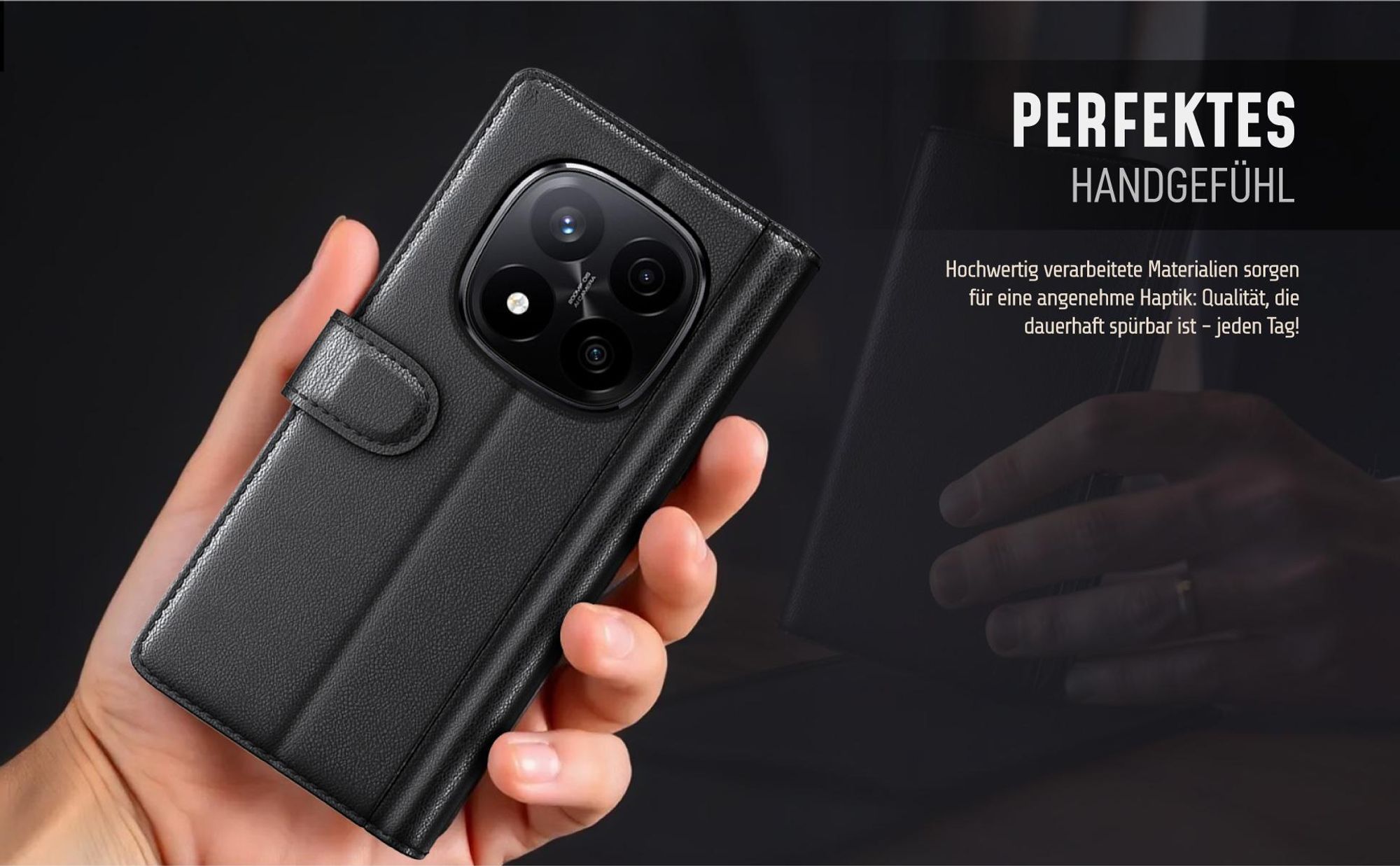Smartphone Hülle für Xiaomi Redmi Note 14 Pro+ 5G aus echtem Leder in hochwertiger Verarbeitung