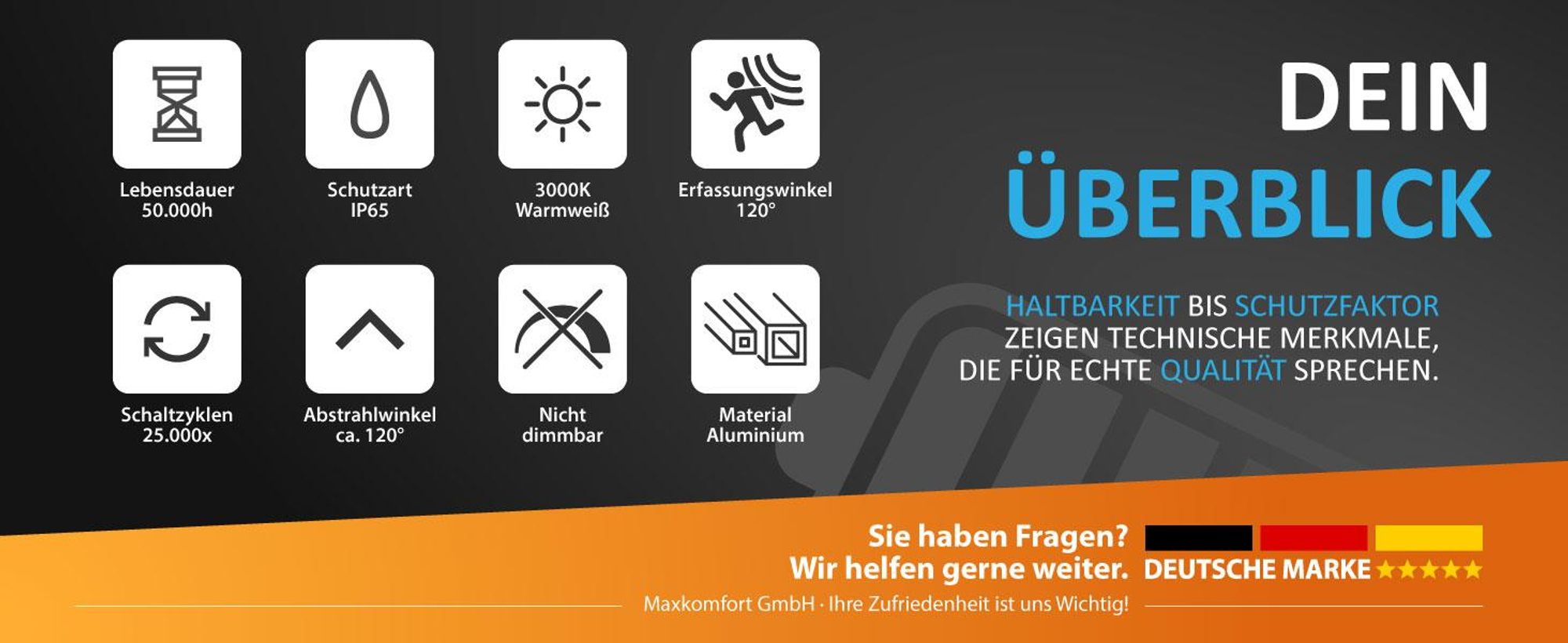 LED Außenstandleuchte EVA mit Bewegungsmelder 12W 1500lm warmweiß 3000K Aluminium Anthrazit IP65 wetterfest für Garten Terrasse Hauseingang