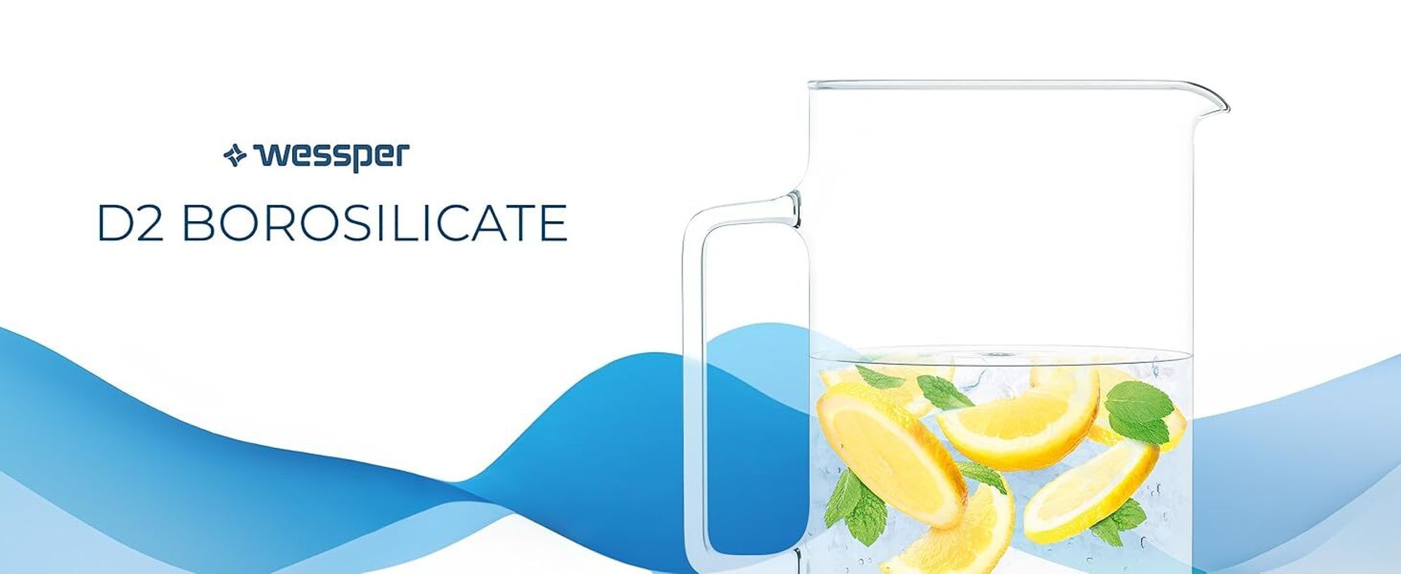 Wessper – 3 l Glaskaraffe – hitzebeständiger Krug aus Borosilikatglas für Wasser, Tee, Saft und Eisgetränke