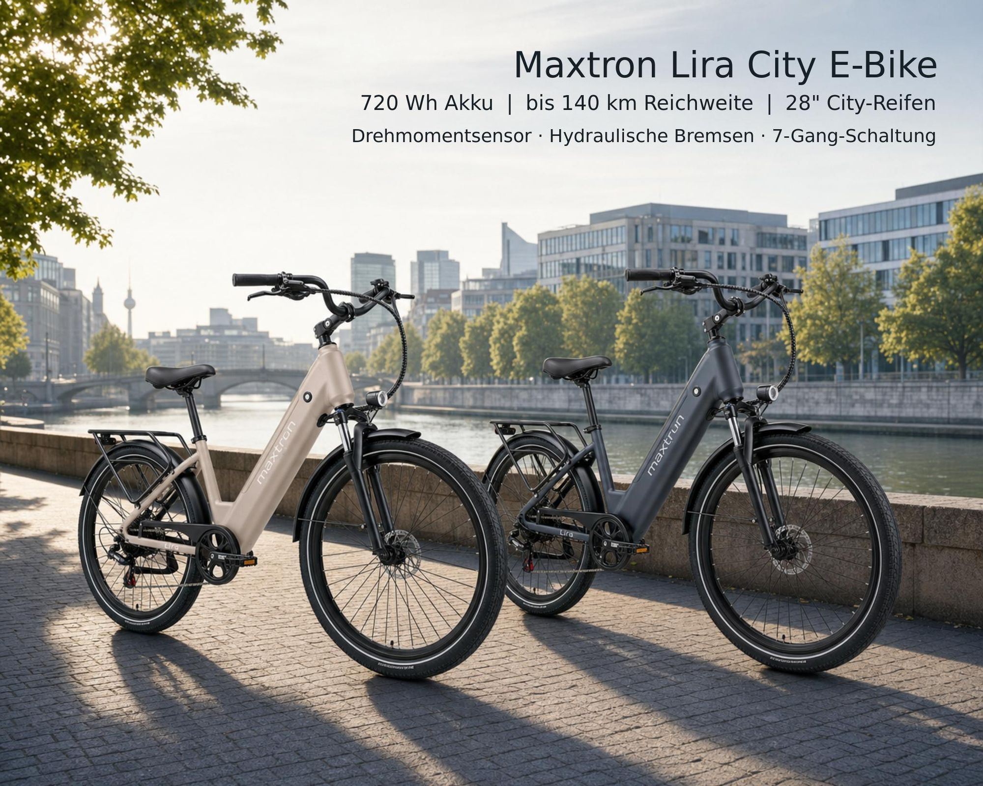 28 Zoll City E-Bike mit abnehmbarem 720Wh Akku und bis zu 140 km Reichweite, 250W Heckmotor, Hydraulische Scheibenbremsen, pannensichere Reifen