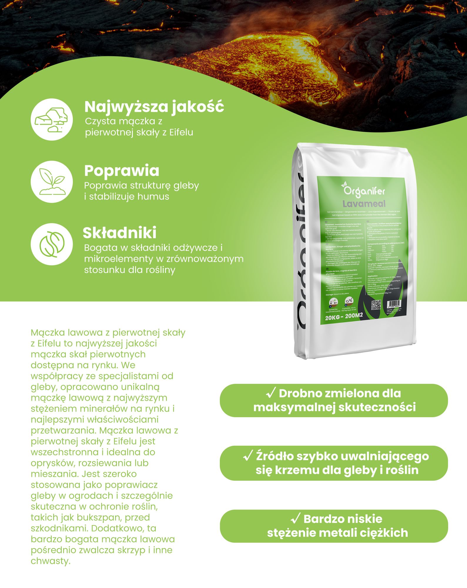 Mączka lawowa z pierwotnej skały z Eifelu (20 kg – Na 200 m2) - Organifer