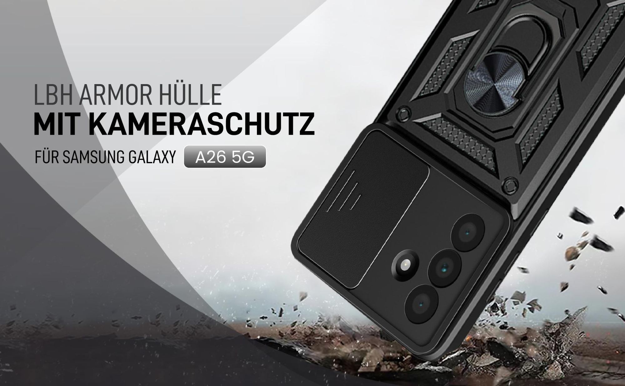 Schwarze Outdoorhülle mit Kameraschutz für Samsung Galaxy A26 5G