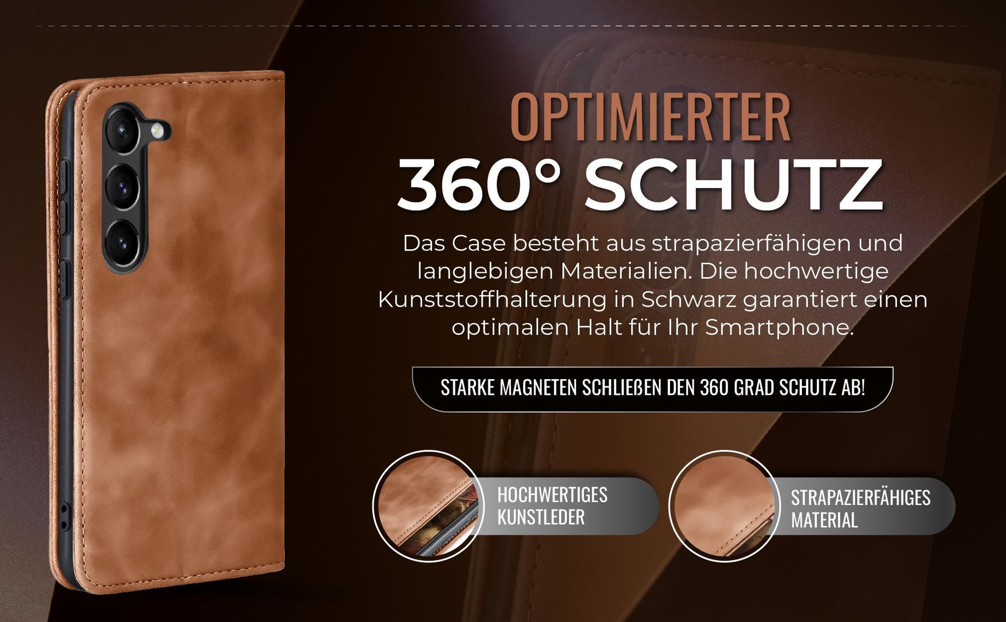 Hellbraune Handyhülle für Samsung Galaxy S23 mit 360 Grad Schutz
