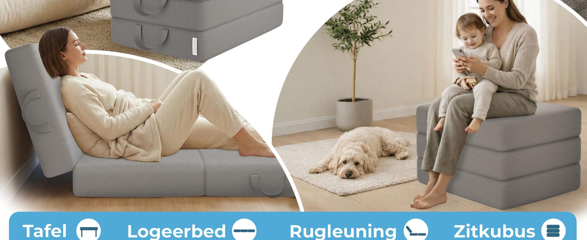 ELONEO Opklapbare matras, gastenmatras, 3-delige opvouwbare matras, extra dik schuim (15 cm), geschikt voor mensen met rugproblemen, opklapbaar, opvouwbare matras (grijs)