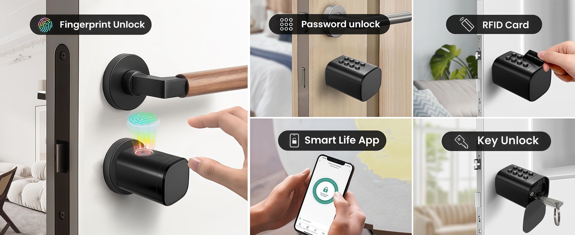 Smartlock Schließzylinder 60-90mm, Elektrisches Türschloss Haustür, Schloss mit Fingerabdruck, PIN, RFID, Tuya App & Notschlüssel