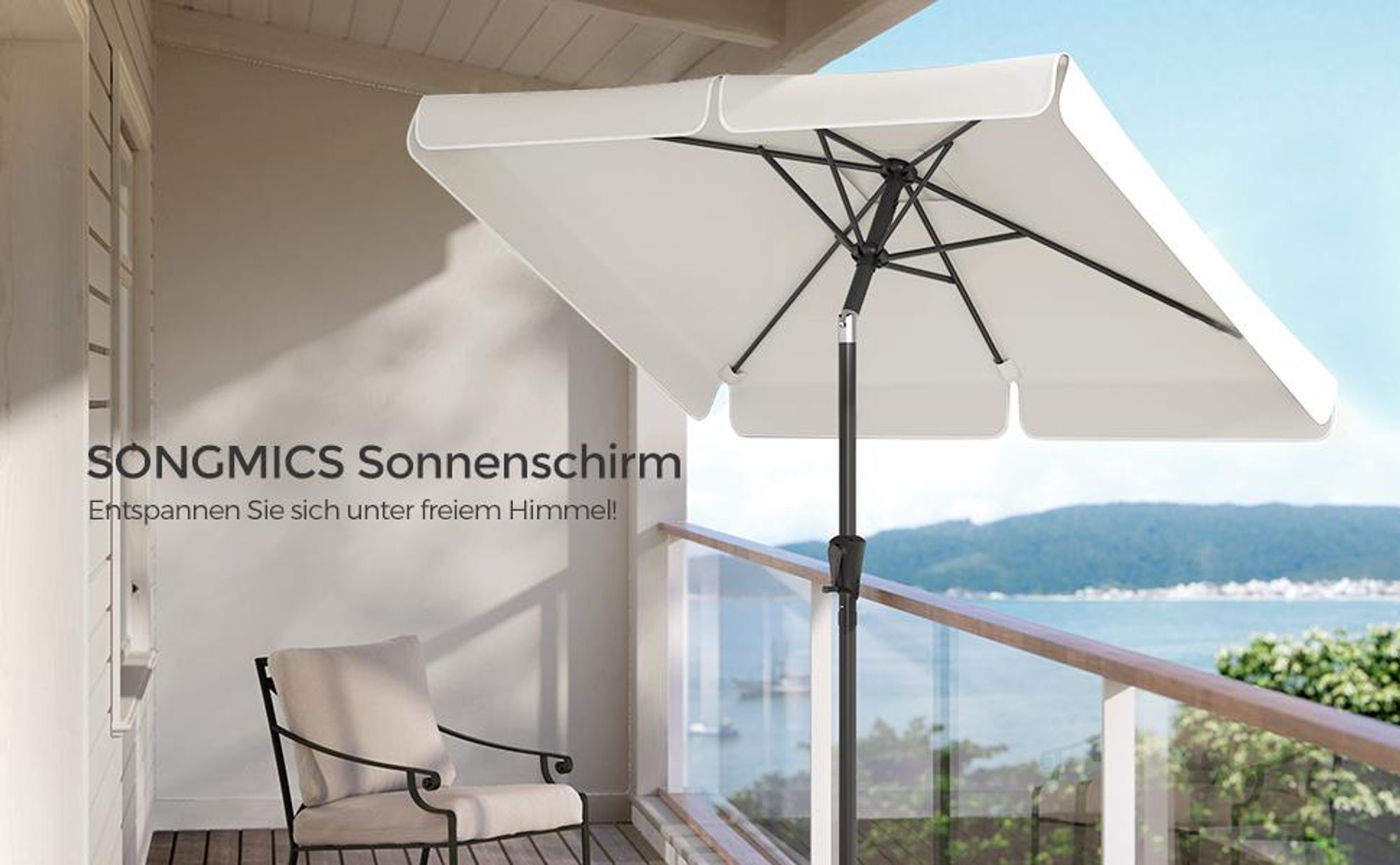 SONGMICS Sonnenschirm Balkonschirm UPF 50+ 200 x 150cm beidseitig um 30° knickbar
