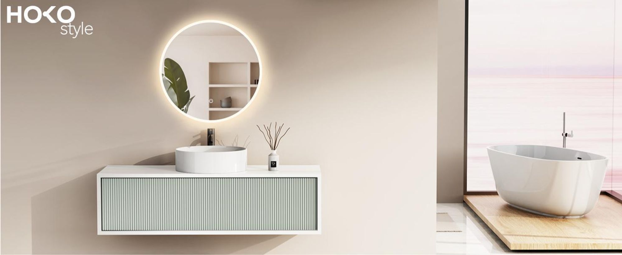 Miroir de salle de bain HOKO Design rond à LED, 60 cm, avec réglage continu de la température de couleur (2700 K-6500 K : blanc chaud - blanc froid - neutre), interrupteur tactile, fonction mémoire, IP44