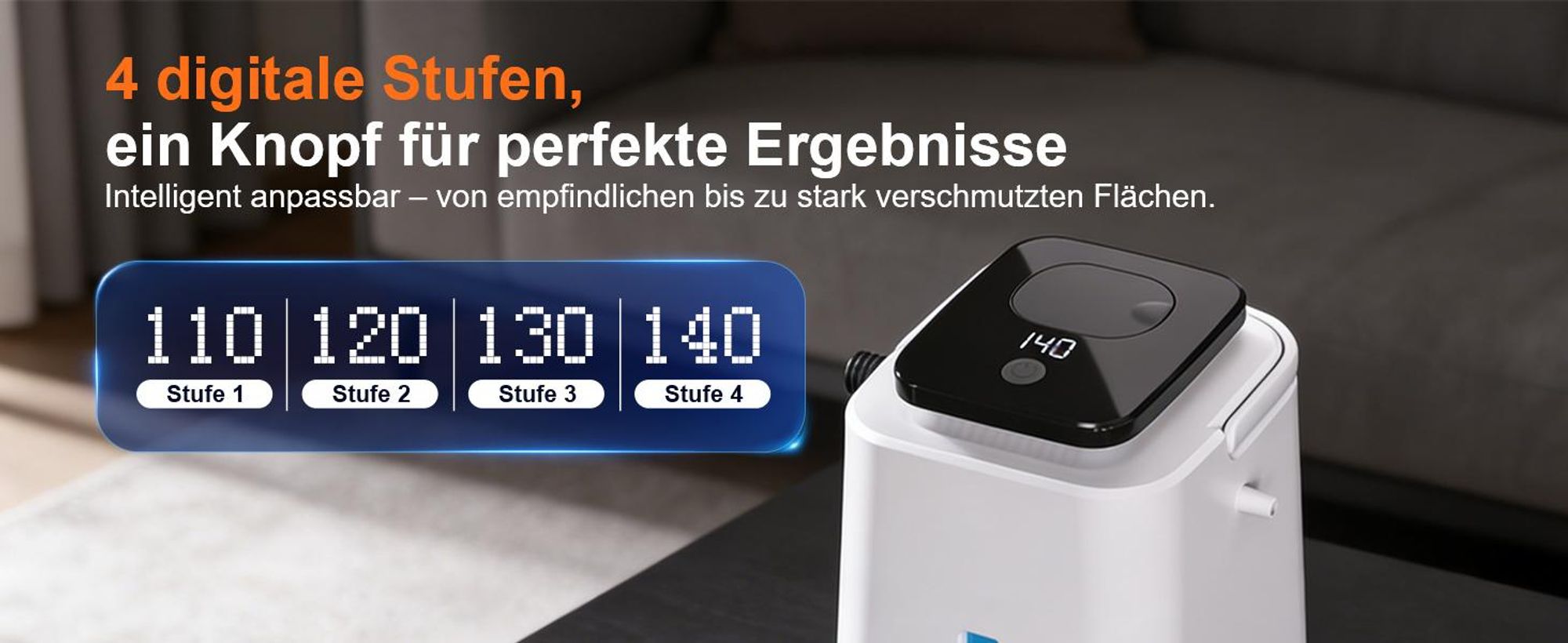 1500W Dampfreiniger mit 1,55L XL-Wassertank & 15s Aufheizung – Handdampfreiniger mit LED-Display & 4 Stufen – Tragbarer Hochdruck-Dampfreiniger 4 Bar