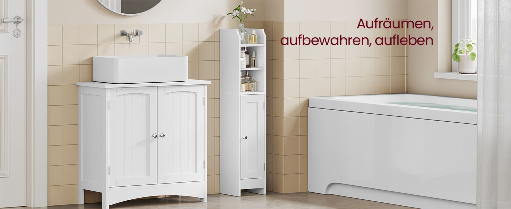 VASAGLE Badezimmerschrank klein, Badschrank schmal, stehend, mit Tür und Regal, kleiner Schrank, Toilettenschrank, verstellbare Ablagen