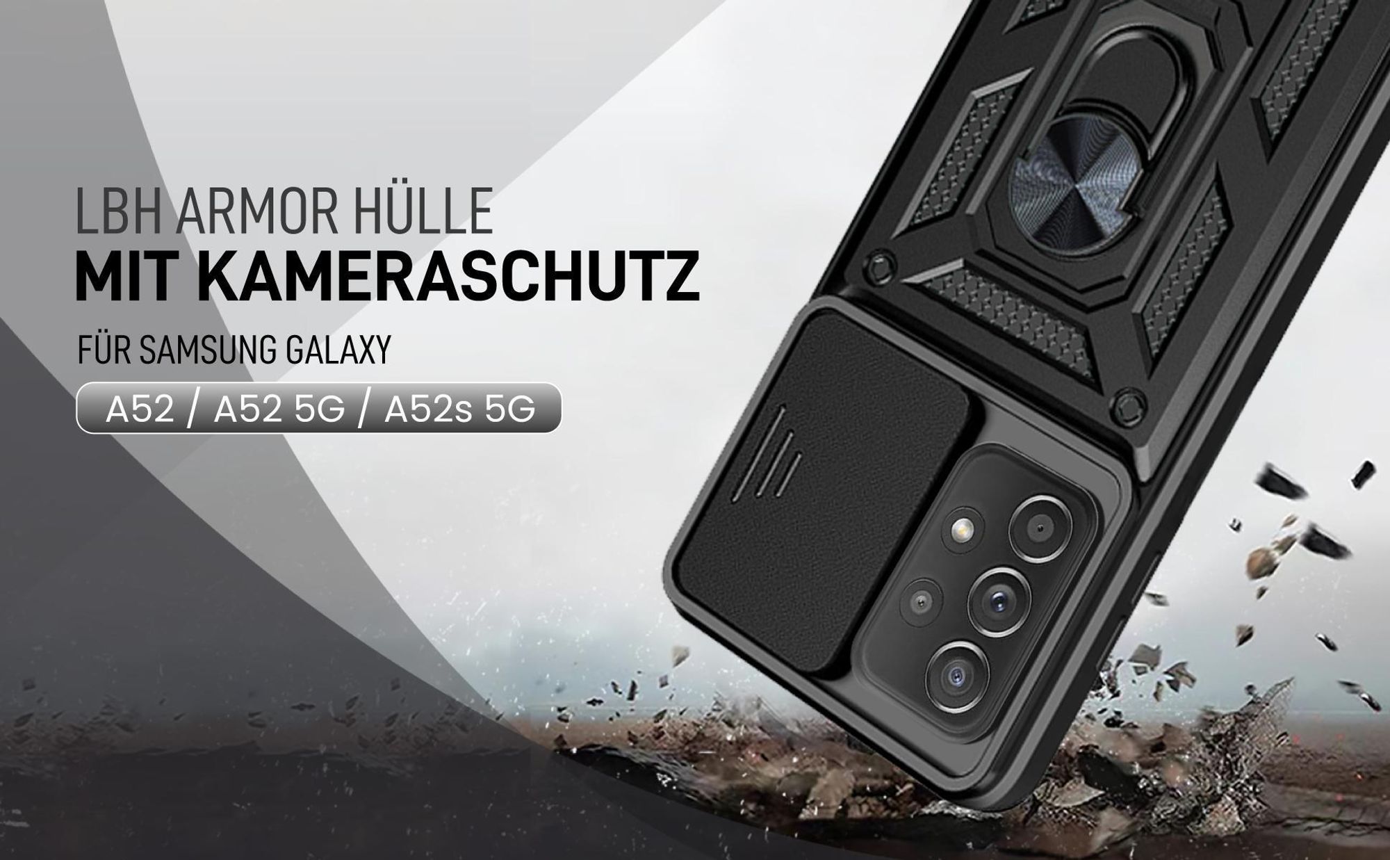 Schwarze Outdoorhülle mit Kameraschutz für Samsung Galaxy A52 / A52 5G / A52s 5G