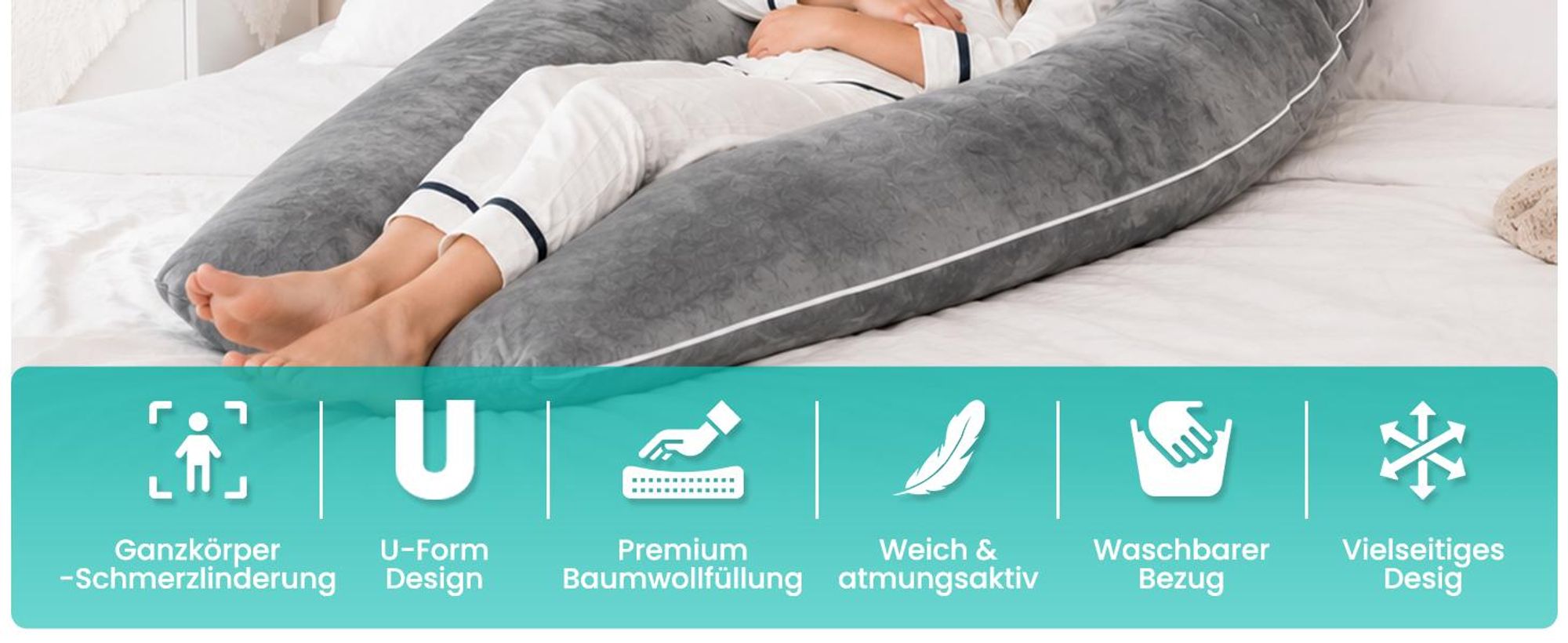 Strex schwangerschaftskissen XXL - U-Form Seitenschläferkissen 280 cm mit abnehmbarer Abdeckung | Ganzkörper-Stillkissen mit hochwertiger PP-Baumwollfüllung