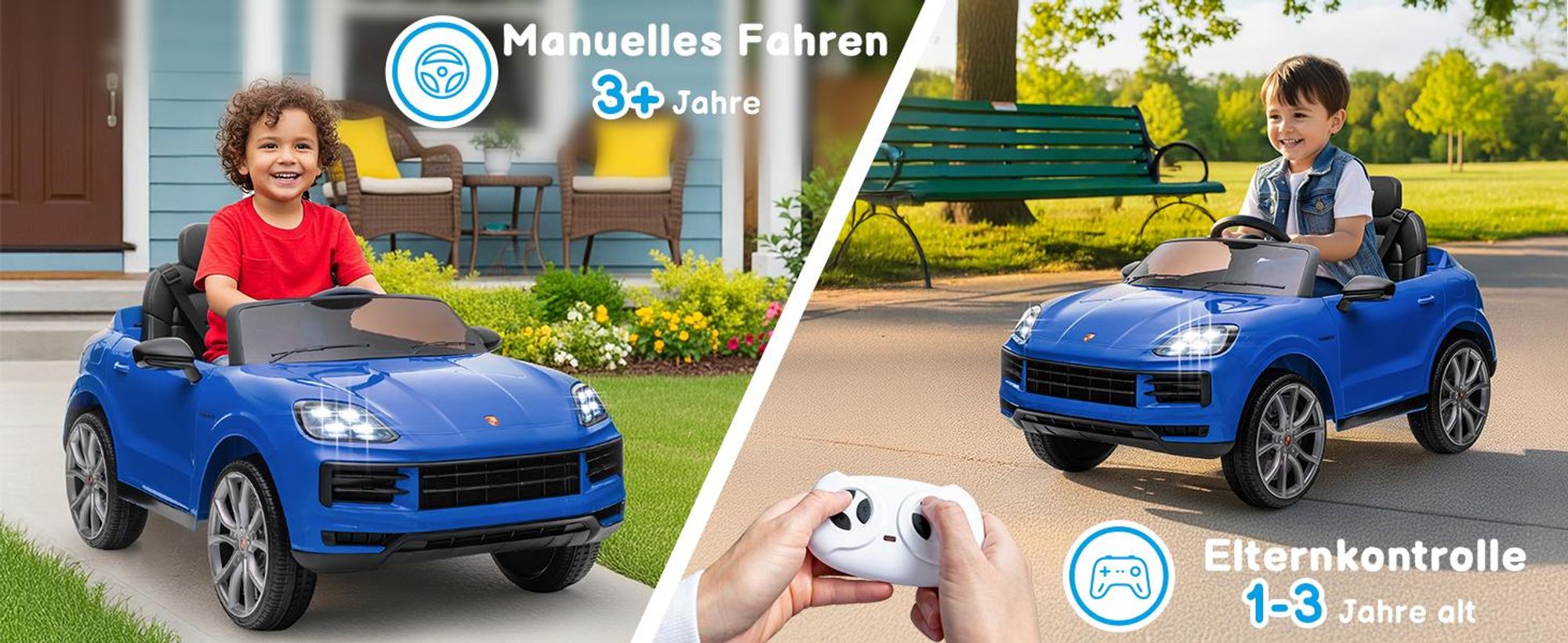 FCH Kinder Elektroauto 12V Kinderauto Elektrisch 2,4G-Fernbedienung, Porsche Cayenne Elektrofahrzeuge mit MP3, Musik, Hupe, LED-Leuchten (Blau)
