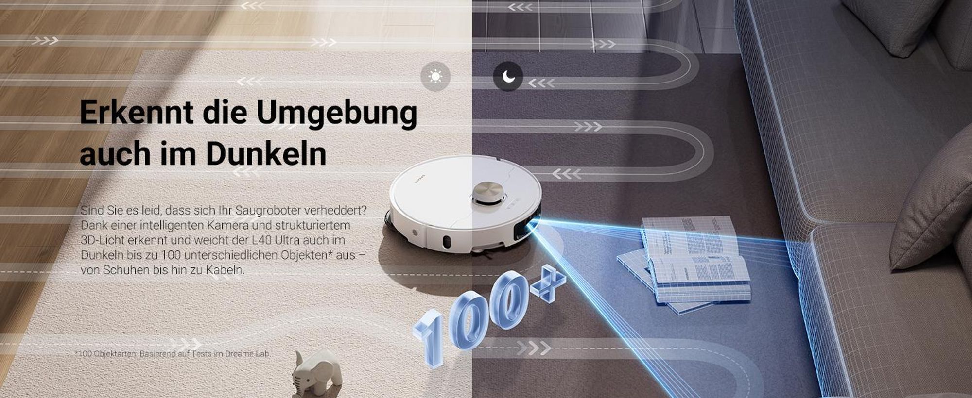 Dreame L40 Ultra Roboter Staubsauger mit Wischfunktion,11KPa Saugleistung,65°C selbstreinigendem,0 tangle Bürste,Obstacle Avoidance,All-in-One-Dock