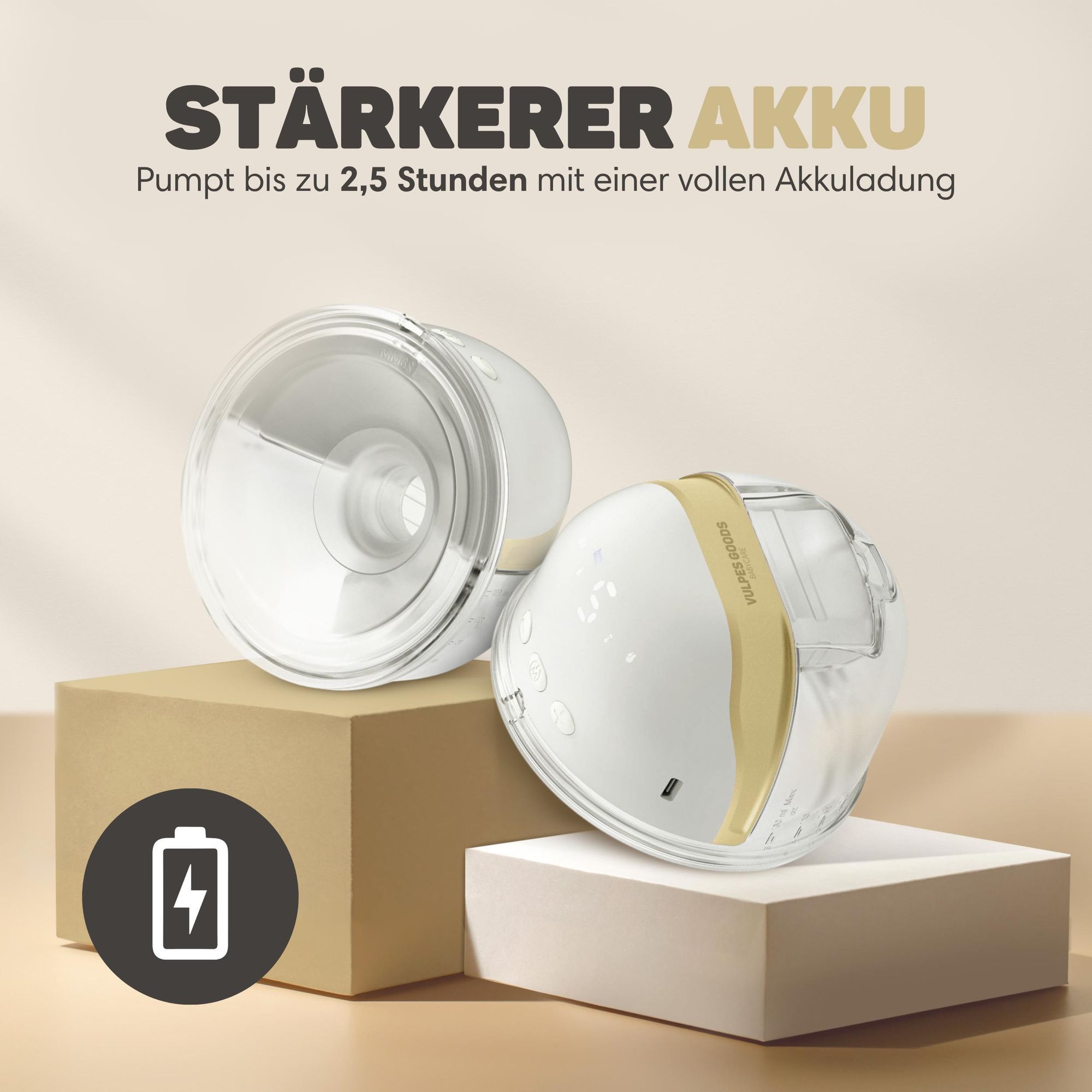 Vulpes Goods® Premium Elektrische Milchpumpe | Freihändige Milchpumpe und Auffangschalen für Muttermilch | Wiederaufladbare Milchpumpe mit Smartphone-