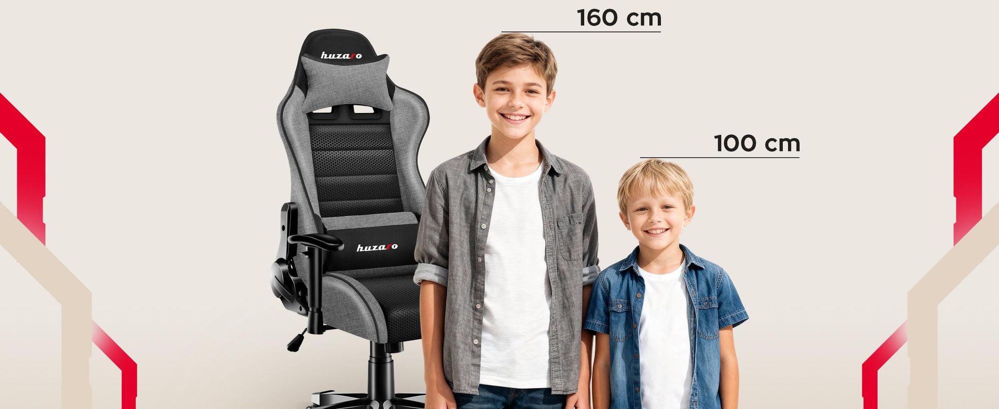 Huzaro Kinder Schreibtischstuhl Ranger 6.0 Gaming Stuhl Racing Sessel Bürostuhl Drehstuhl Gamer bis 130 kg mesh Grau