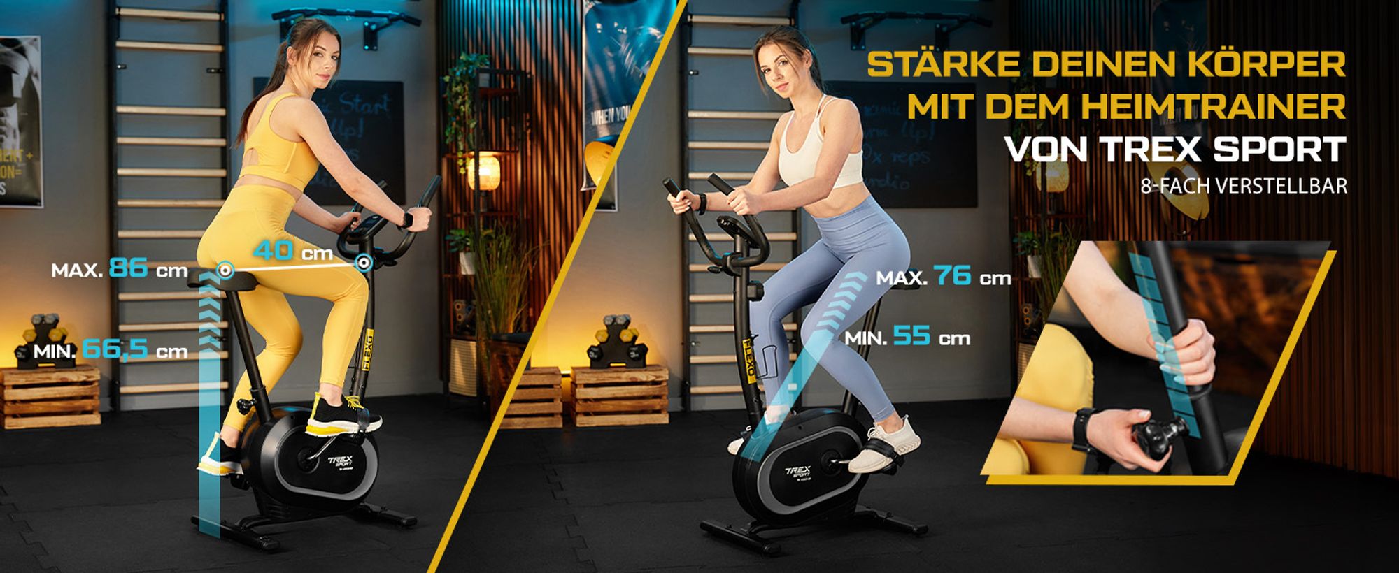 TREX SPORT Ergometer Heimtrainer Fahrrad für Zuhause TX-450MB FLEXO | Fitnessbike magnetisch bis 120kg | 10 Stufen, Pulssensoren, 8 Sitzhöhen, Schwarz