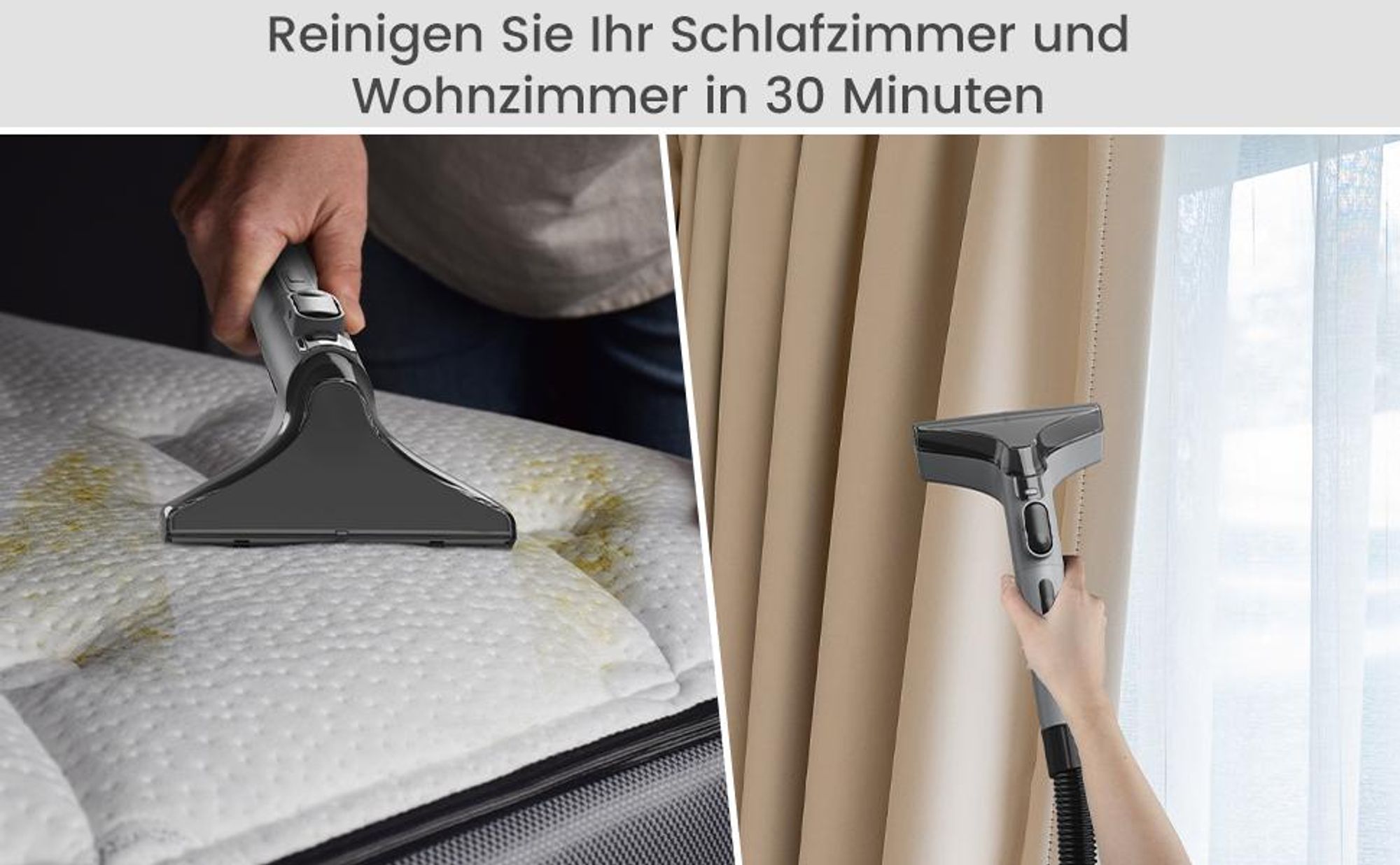 Waschsauger Polsterreiniger Teppichreiniger, 600W Nass-/Trockensauger, mit 1,3L/1,1L Doppeltank, Selbstreinigungsfunktion, Fleckenreiniger,mit Zubehör