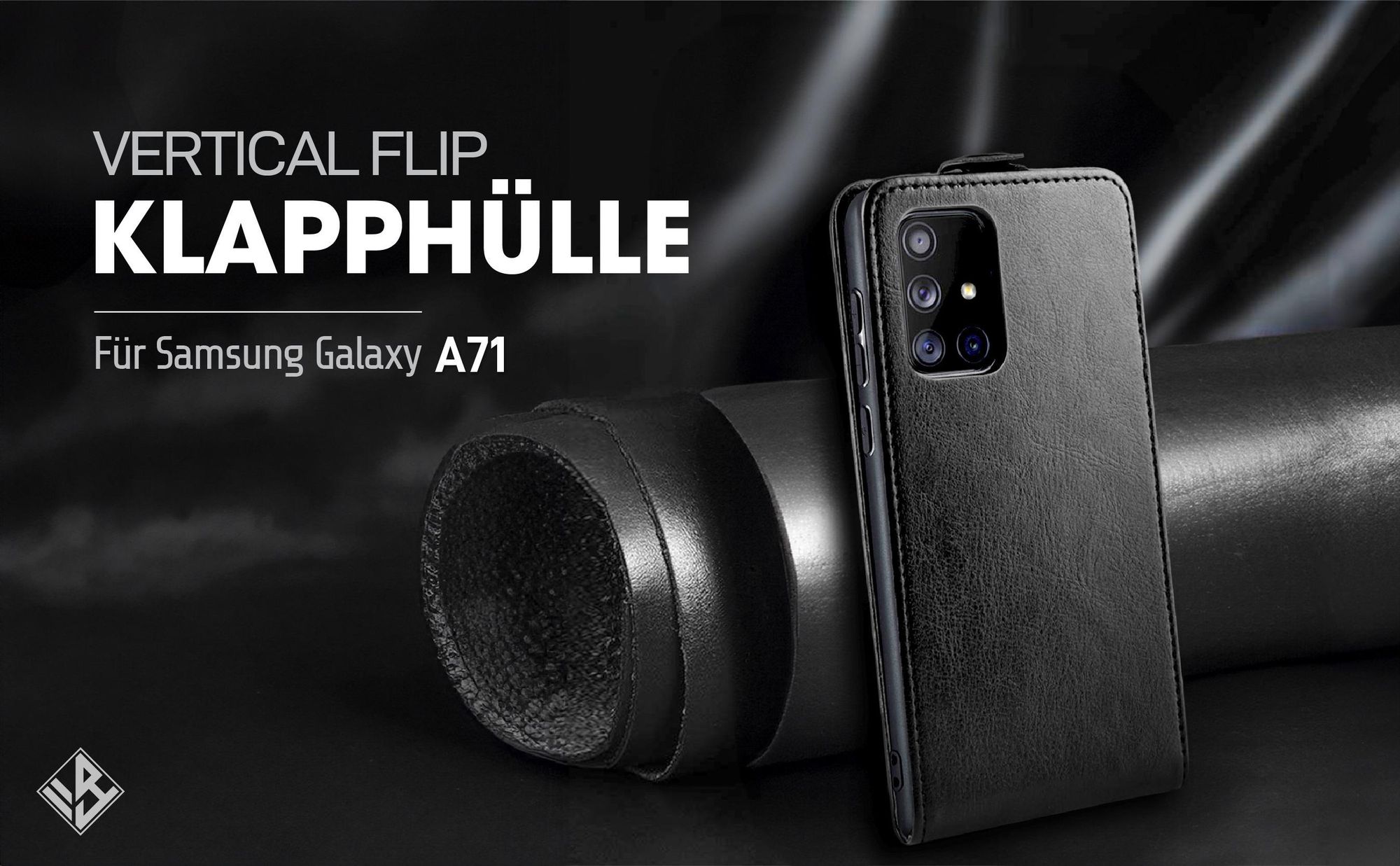 Vertikal aufklappende Handyhülle in Schwarz für Samsung Galaxy A71