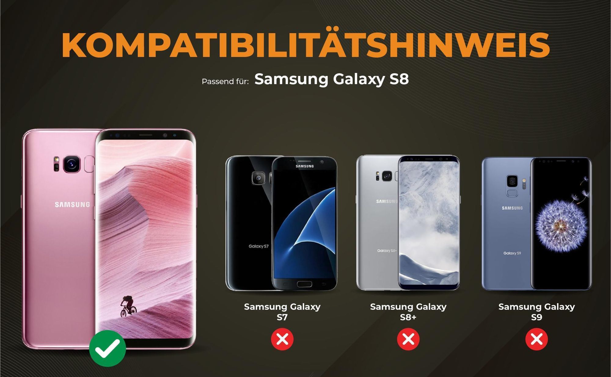 Kompatibilitätshinweise Hülle für Samsung Galaxy S8