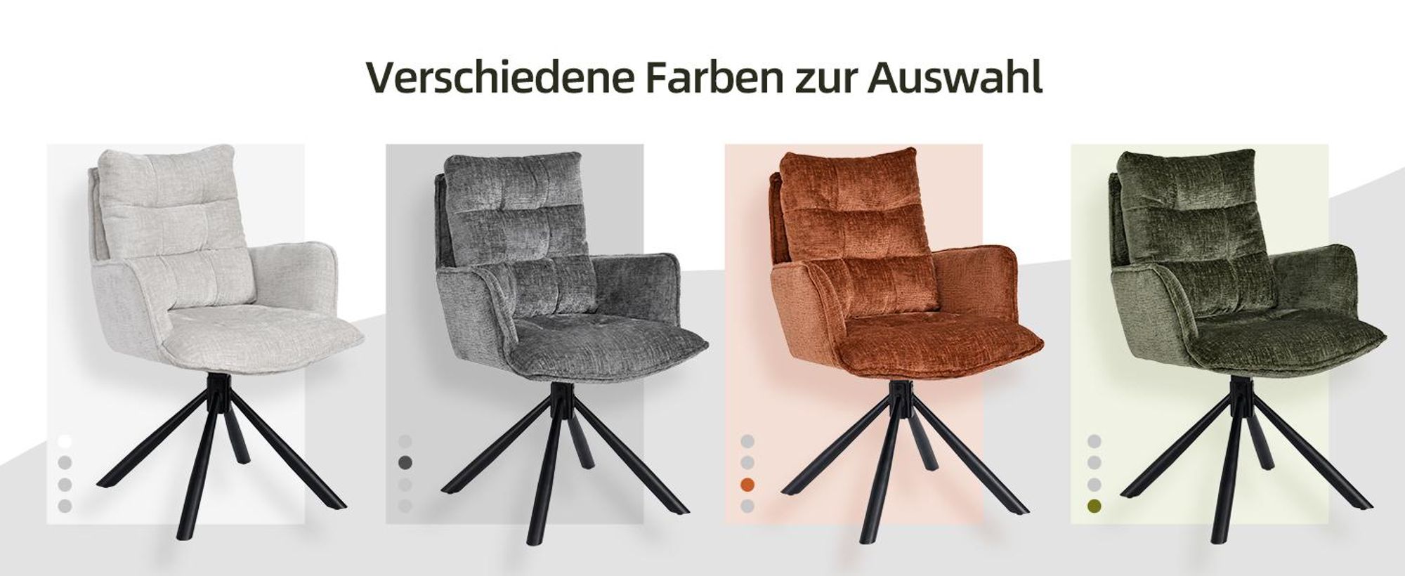 Duhome Esszimmerstuhl 360° Drehbar Loungesessel 4er Set Chenille Stuhl mit Rückstellfunktion für Büro Küche Wohnzimmer Schlafzimmer, Weiß