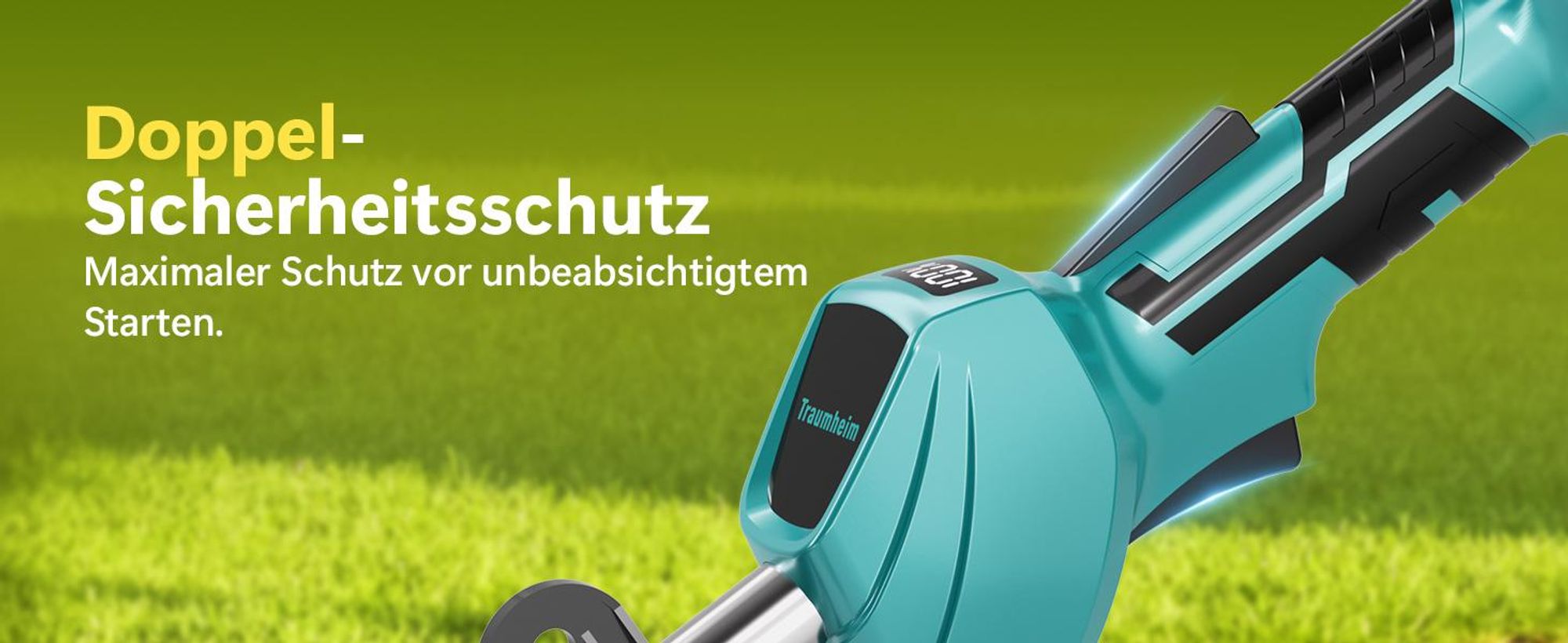 950W Akku Rasentrimmer mit 2×4000mAh 21V Akkus, 10 Zoll Schnittbreite, Bürstenloser Motor Freischneider mit Unkrautbürste & 4 in 1 Messern + Ladegerät