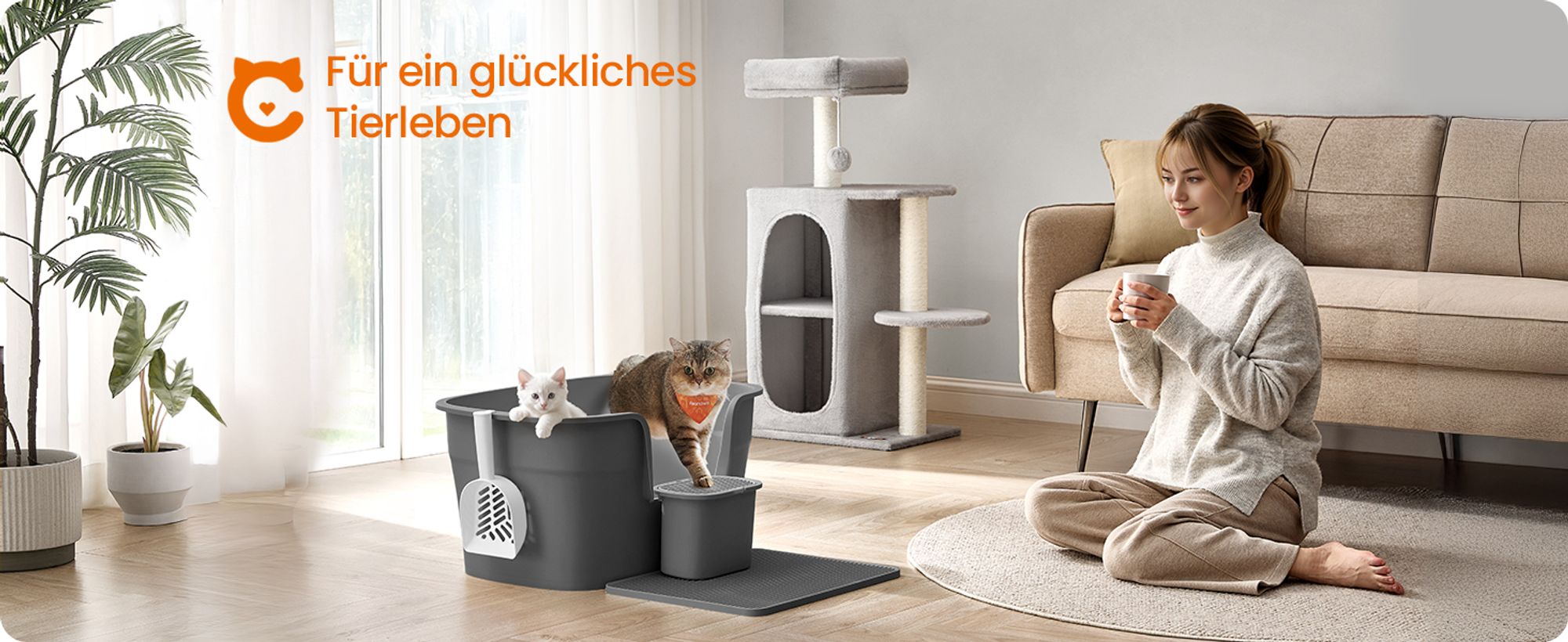 Feandrea extragroße Katzentoilette, für große Katzen, mit hohen Seitenwänden, Schiefergrau