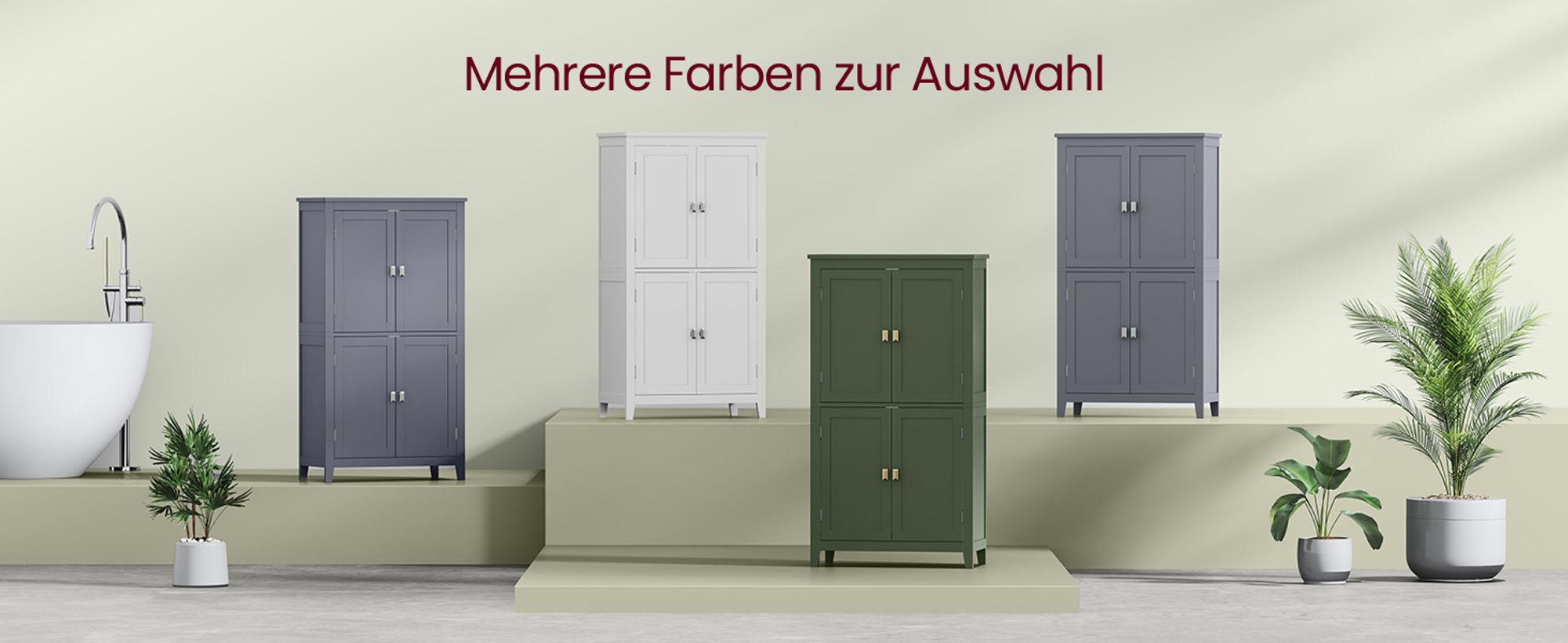 VASAGLE Badkommode Badezimmerschrank, mit 4 Türen, verstellbare Ablagen klassikweiß