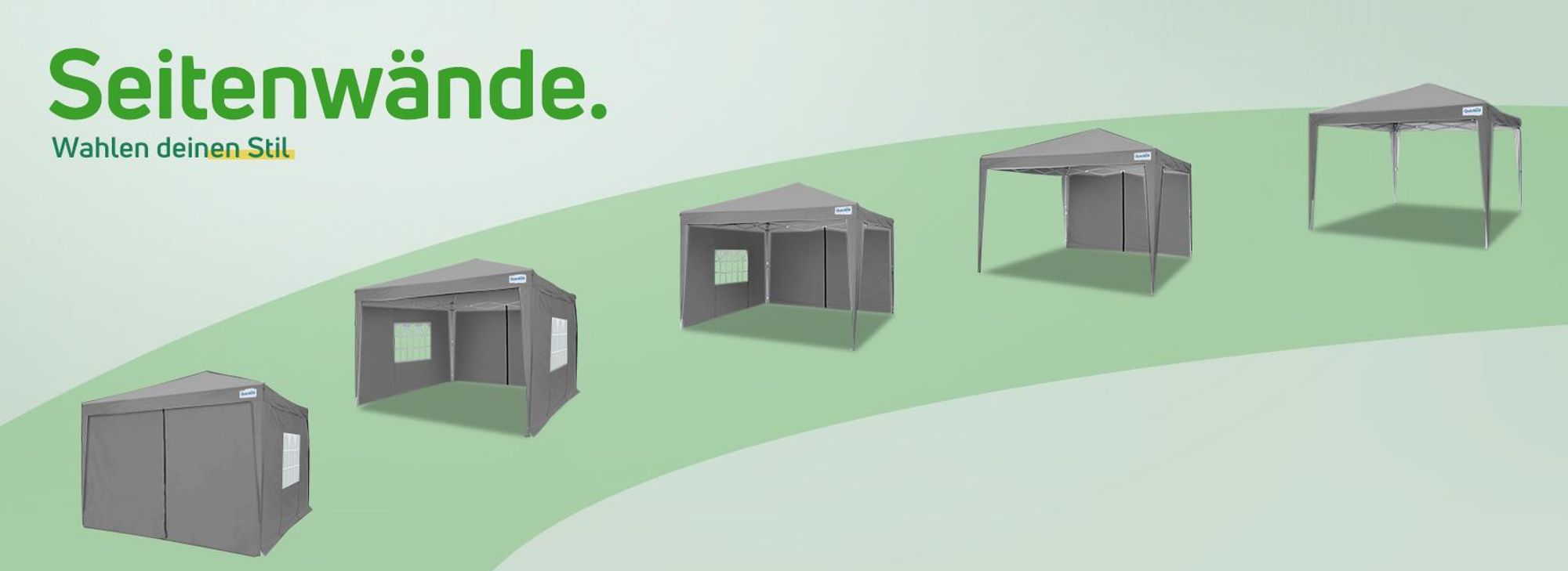 Quictent Pavillon, 2.4x2.4m Faltpavillon mit 4 Seitenteilen, Wasserdicht Gartenpavillon,Partyzelt Gartenzelt für Fest und Flohmarkt Grau