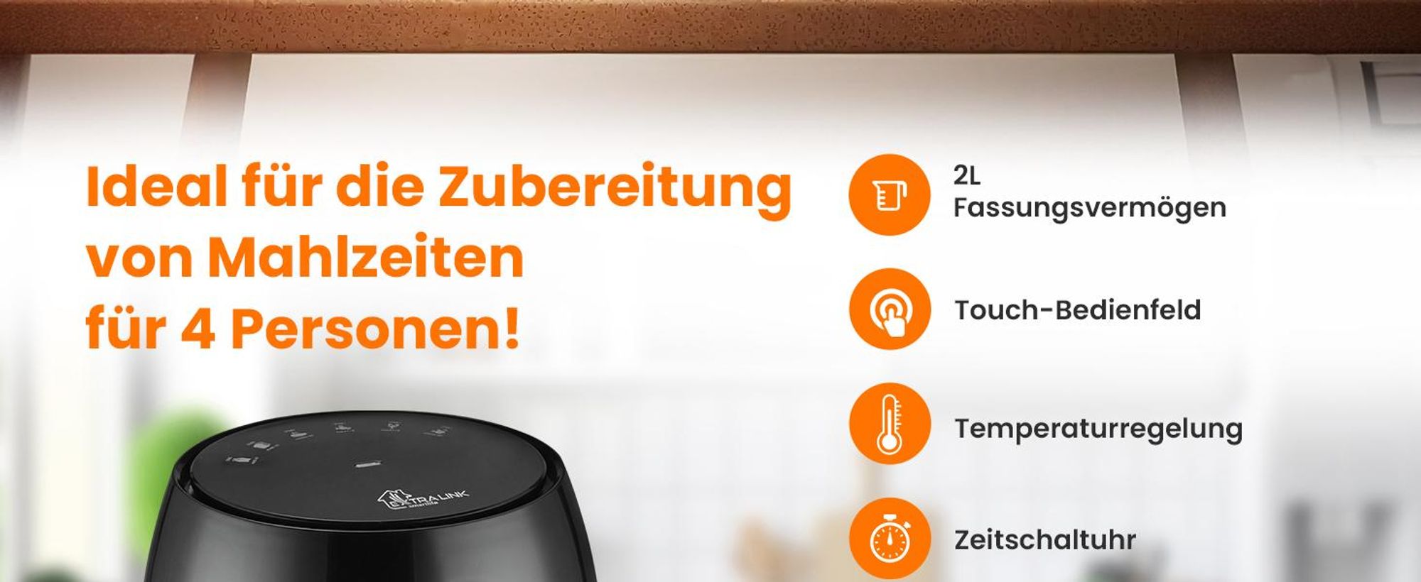 Extralink Heißluftfritteuse 2 L, 1000W, Timer, kompakt, schwarz