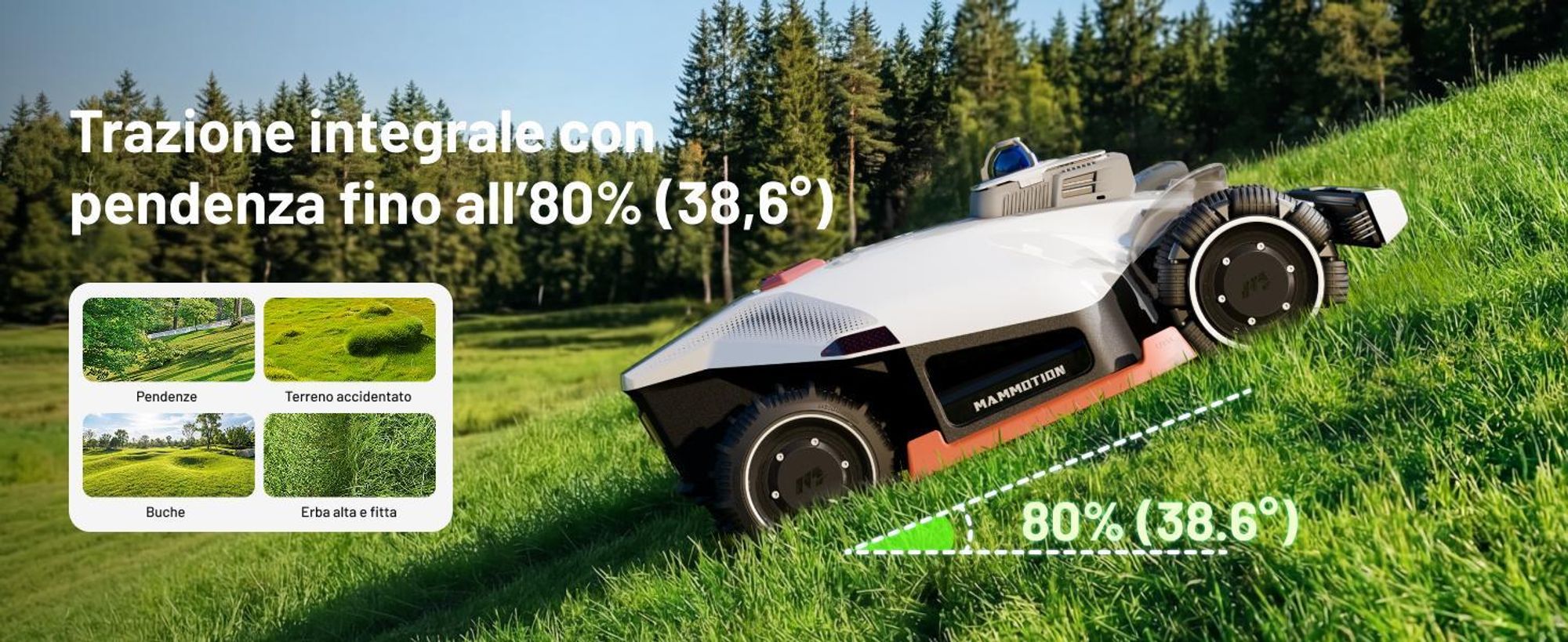 Mammotion LUBA 3 AWD 1500 robot rasaerba senza filo perimetrale fino a 1500m² LiDAR a 360°+doppia telecamera con visione AI pendenza 80% Modulo 4G app