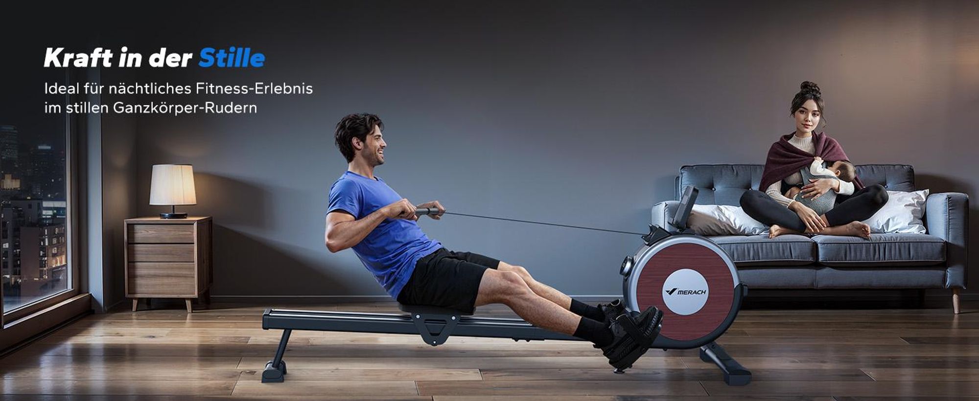 Klappbares magnetisches Rudergerät – leise, 16 Stufen Widerstand, Doppel-Schienen, Bluetooth-App & Tablet-Halter, LCD-Display, bis 158 kg, Heimfitness