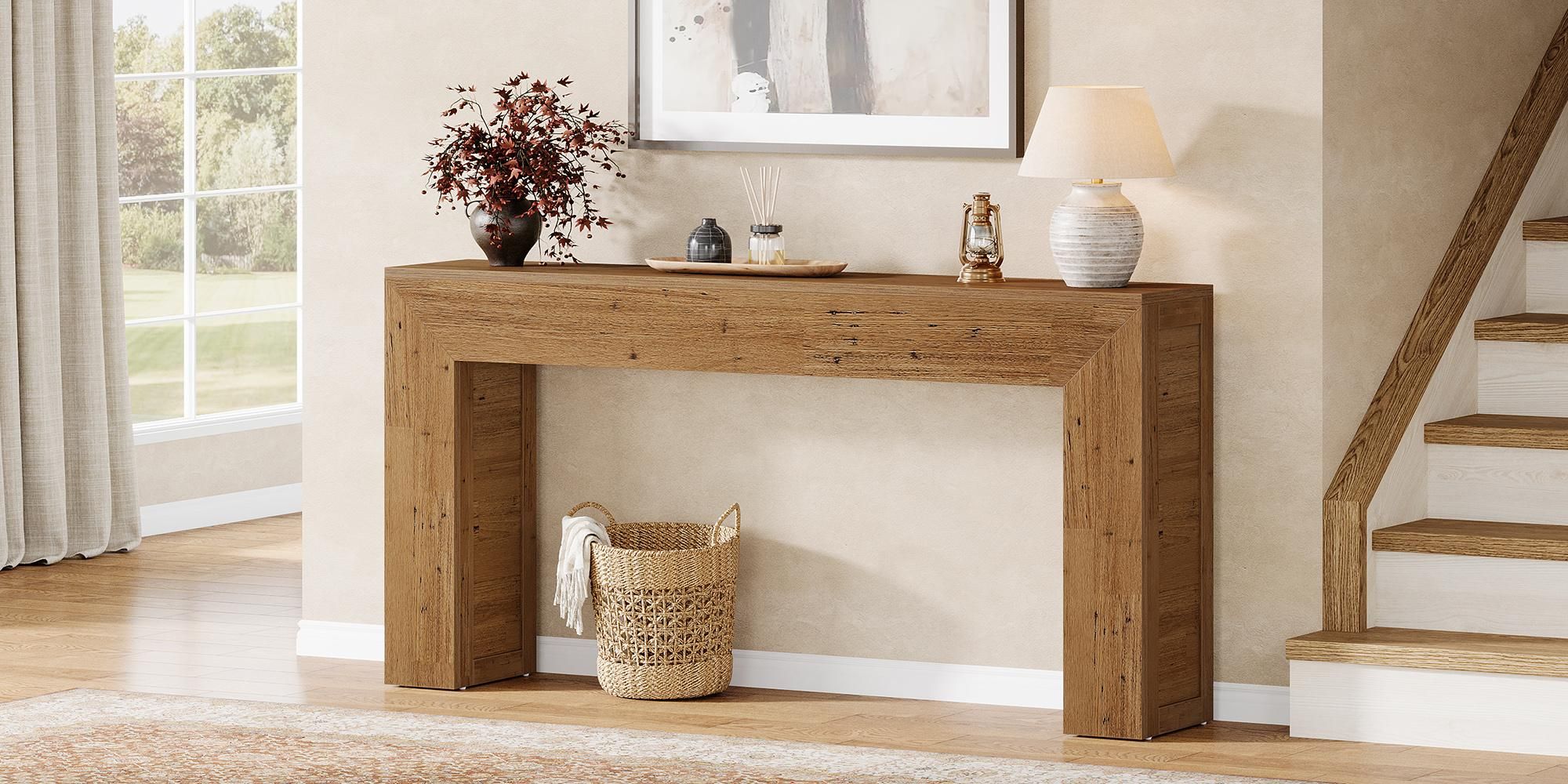Tribesigns Konsolentisch 160 cm schmaler Sofatisch, Flurtisch aus Holz hinter der Couch, Industrieller Eingangstisch für Eingang, Flur, Lichtbruin