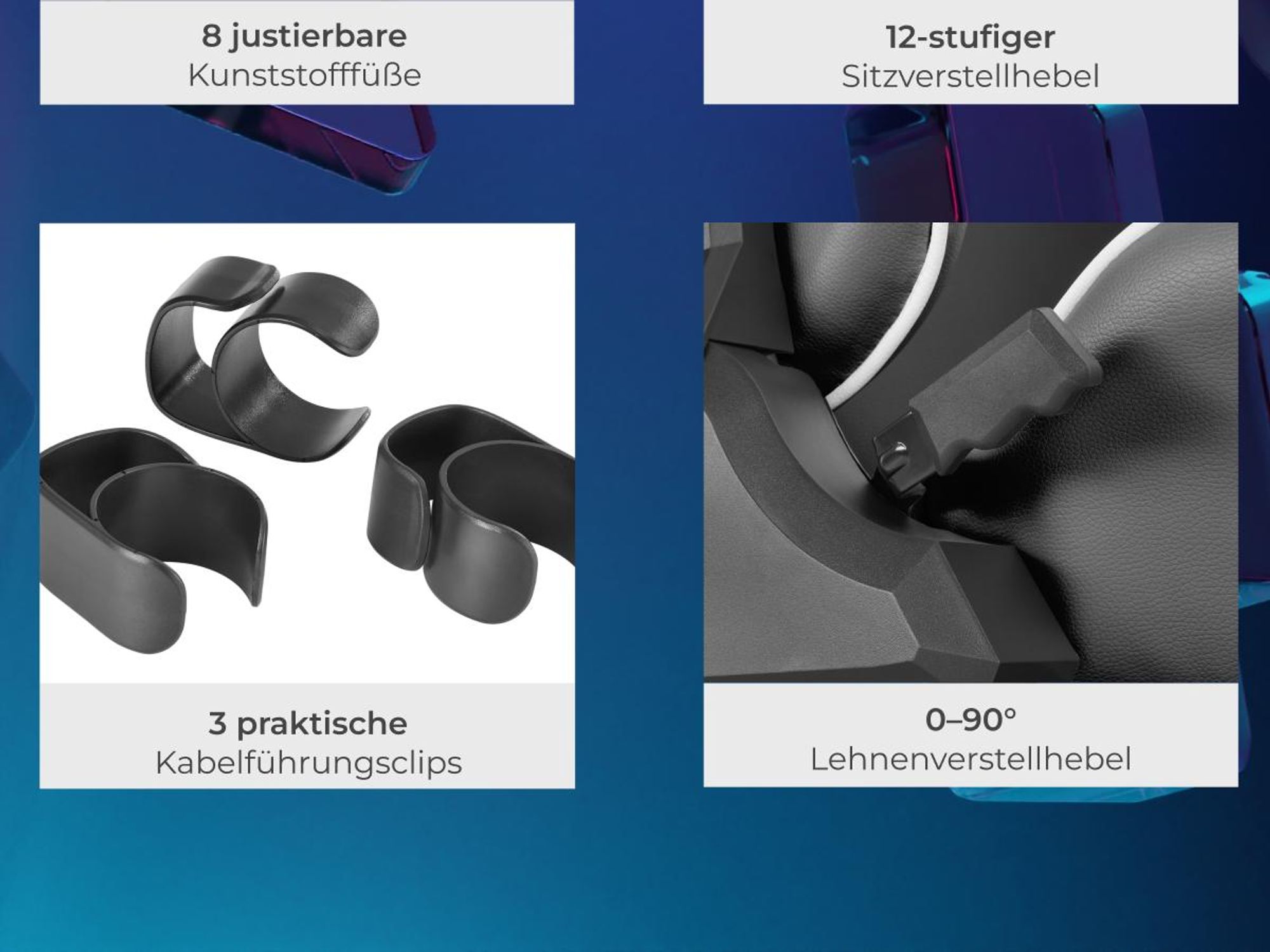 tectake Gamingstuhl Sim-Racing-Cockpit GT-Style Rennsitz 12-stufig verstellbar kompatibel Logitech Fanatec Thrustmaster Stahl Kunstleder
