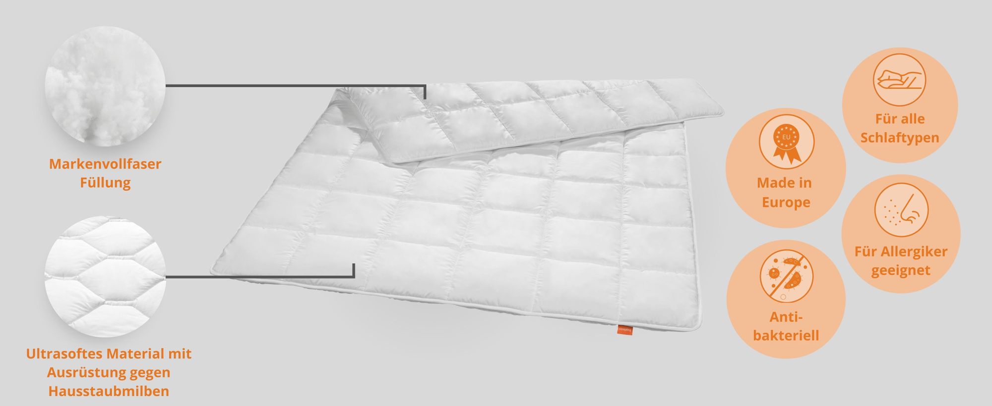 Anti-Milben Bettdecke, Ganzjahresdecke, 155x220 cm, Steppbett, Allergikerbettdecken, sleepling