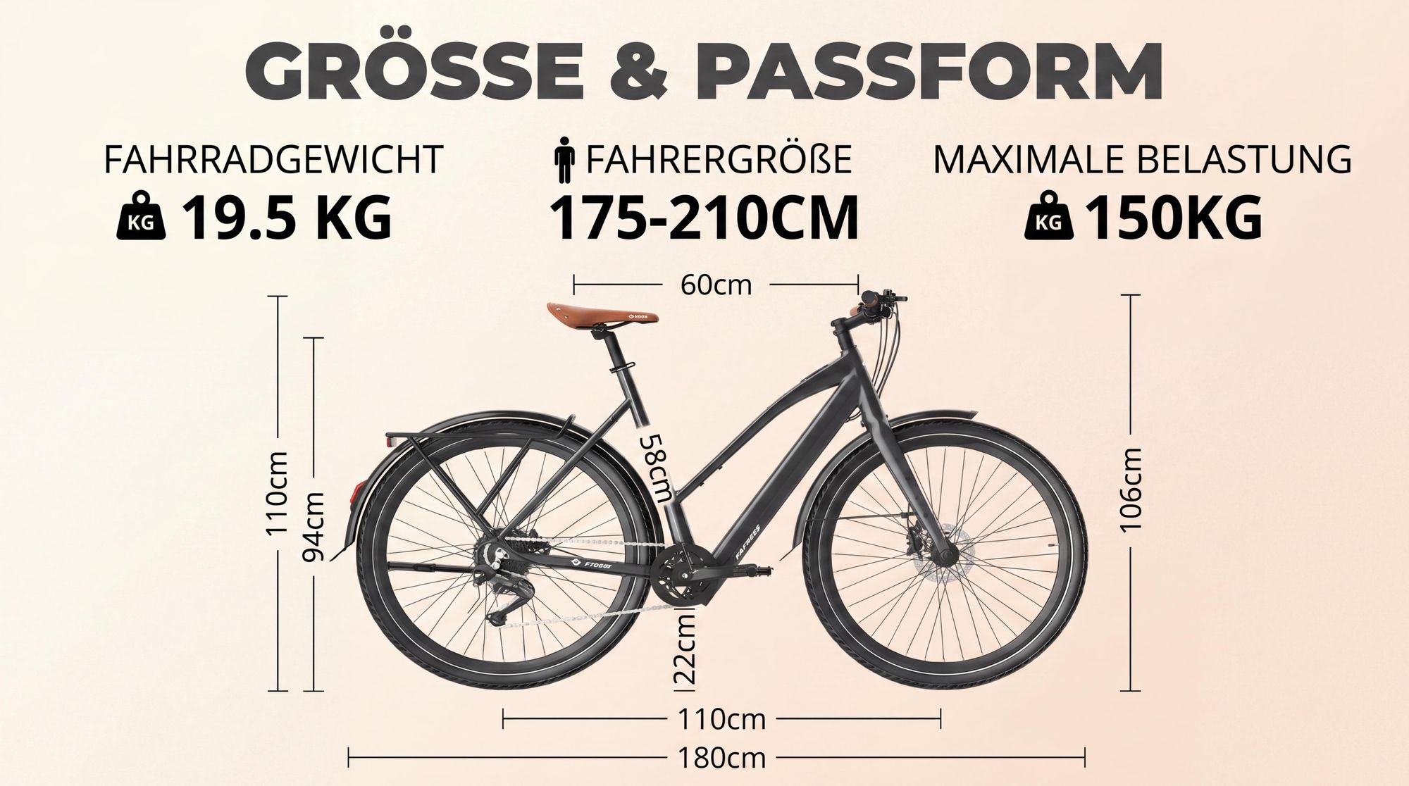 E-bike für Damen & Herren 28 Zoll 175 - 210 cm Rostfreie Aluminiumlegierung bis zu 100 km Wasserdicht IPX4 Pedelec mit 9 Gang