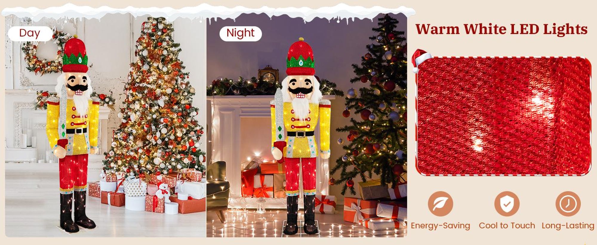 COSTWAY Nussknacker für Weihnachten, 166cm hoher beleuchteter Weihnachtsfigur mit LEDs & Metallsockel, Weihnachtsdeko, Weihnachtsbeleuchtung