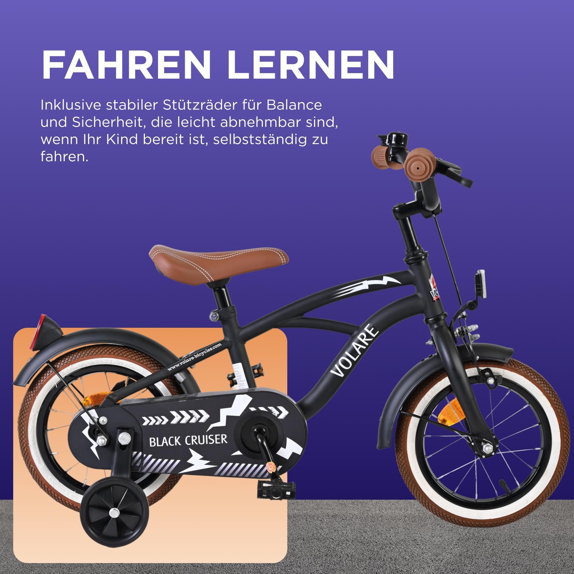 Volare Black Cruiser Kinderfahrrad - Jungen - 16 Zoll - Schwarz