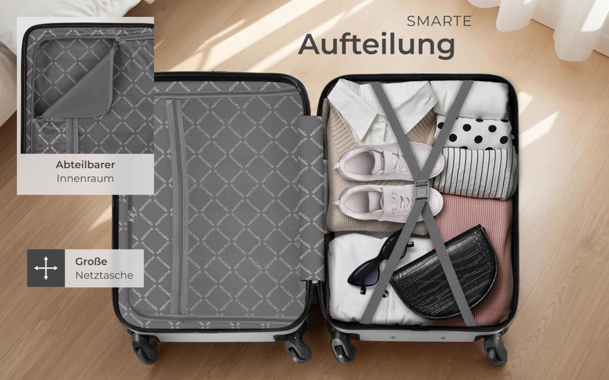 tectake® Hartschalenkoffer-Set 4-teilig, aus robustem ABS-Kunststoff