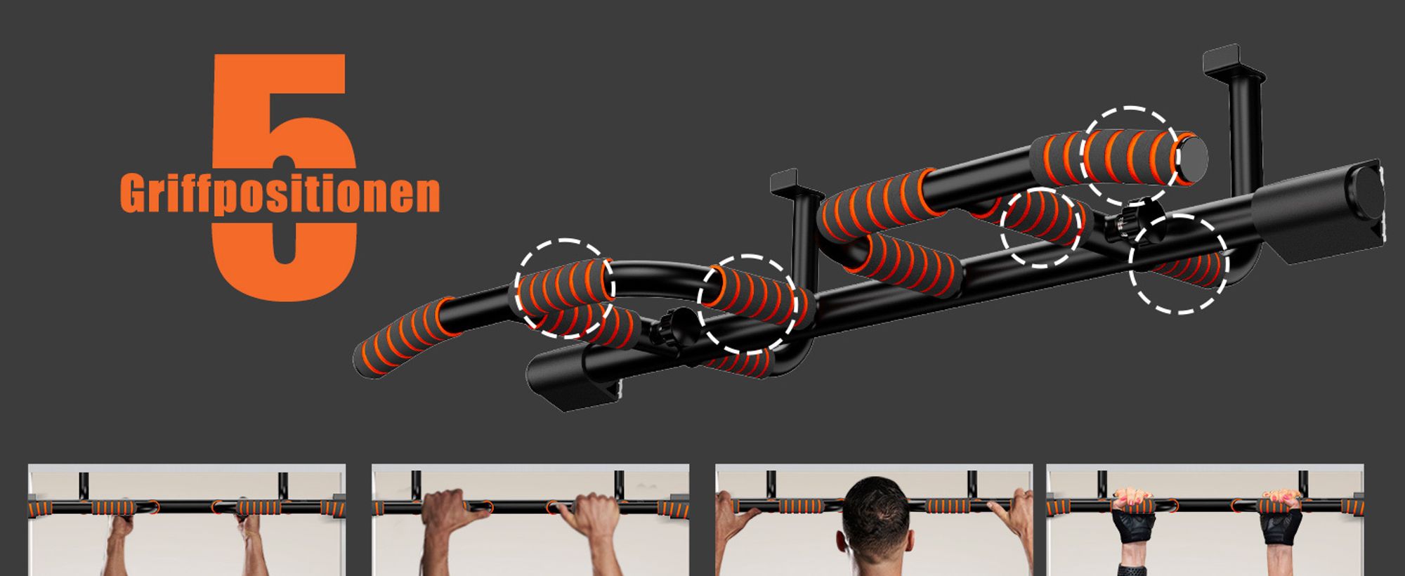 DH FitLife Klimmzugstange Türrahmen ohne Schrauben kein Abrutschen mit Multigriff-Positionen, Reckstange Turnstange Türreck, für Türrahmen 65-92cm