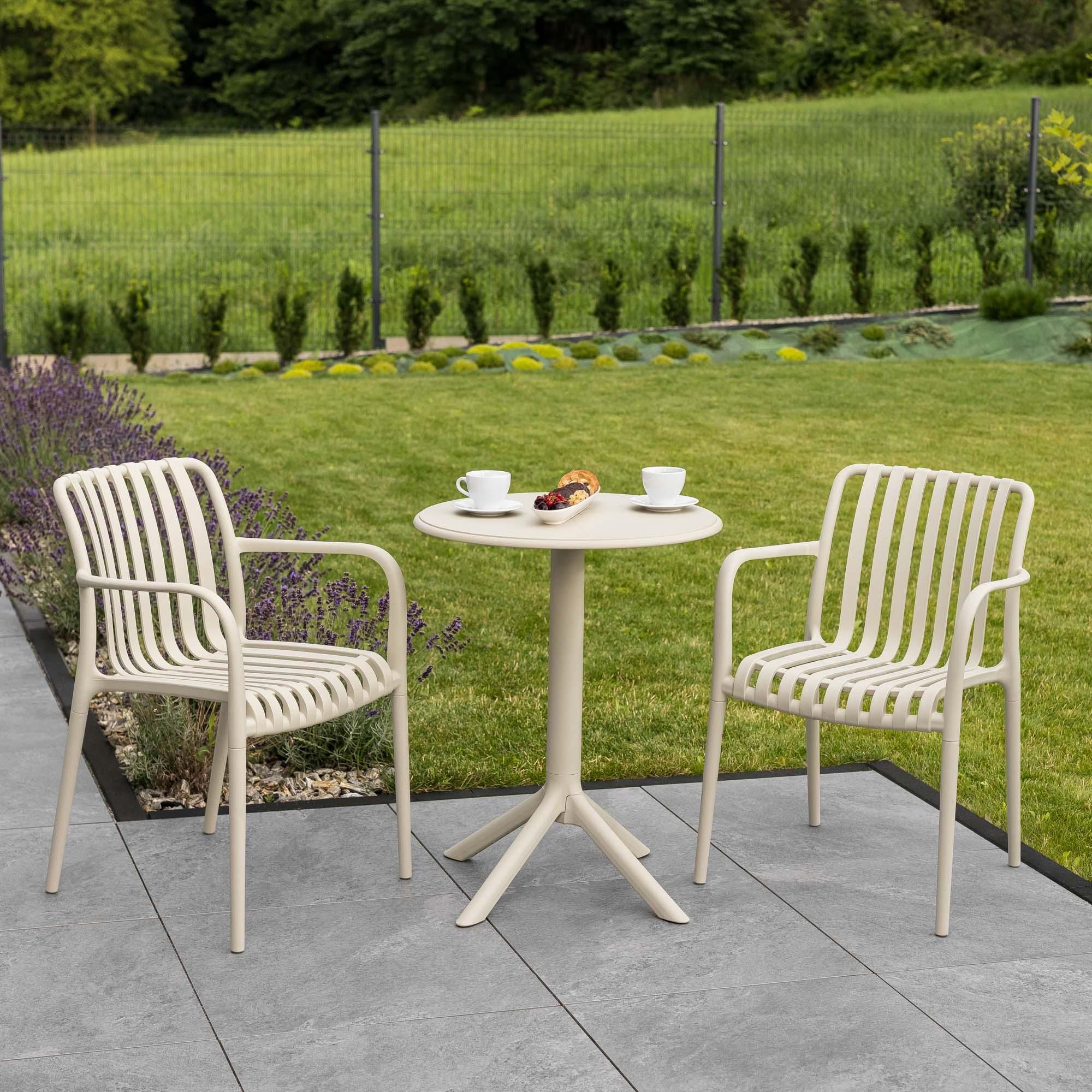 di volio Gartentisch DEGO - runder Outdoor Tisch für Balkon & Terrasse, Ø60 cm, wetterfest - beige