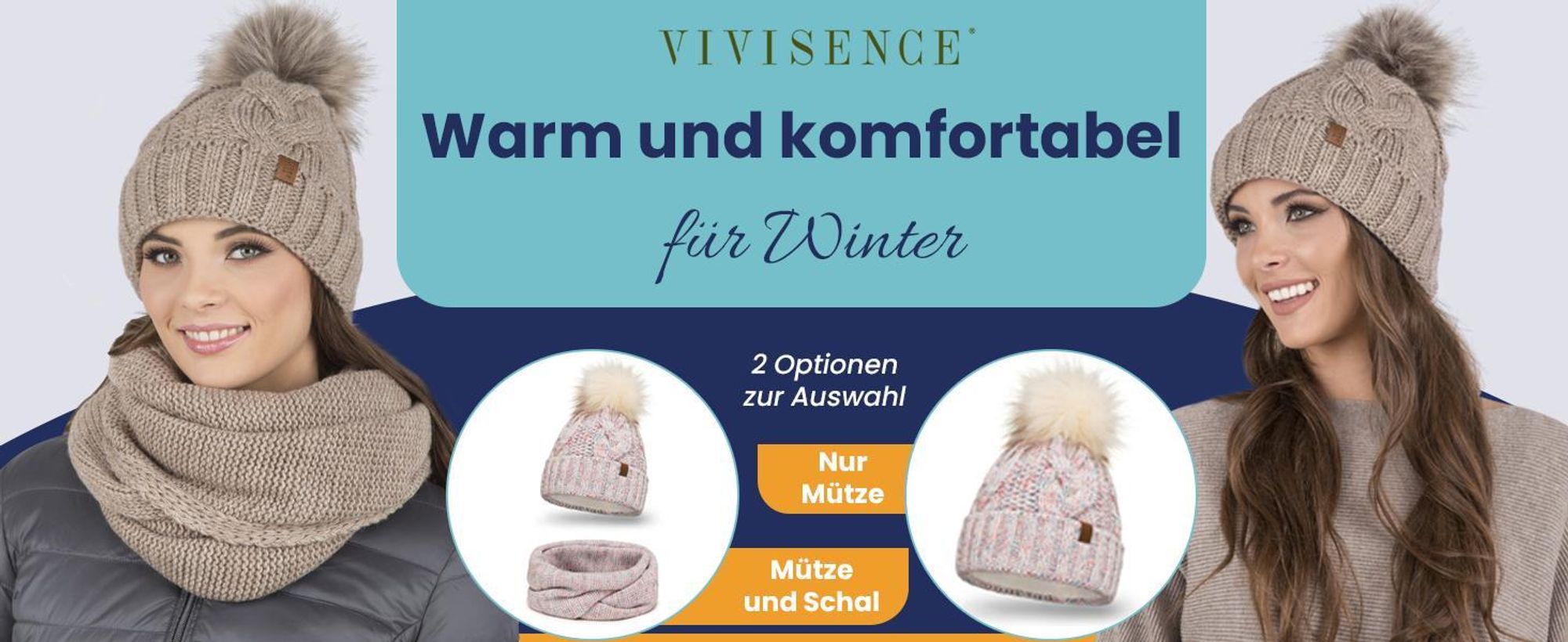 Vivisence damen bommelmütze und schal set warm kopfbedeckung und halsbedeckung an winter und herbst warm dick, wintermütze mit bommel, winterset für frauen, hergestellt in der eu, rosa, einheitsgröße