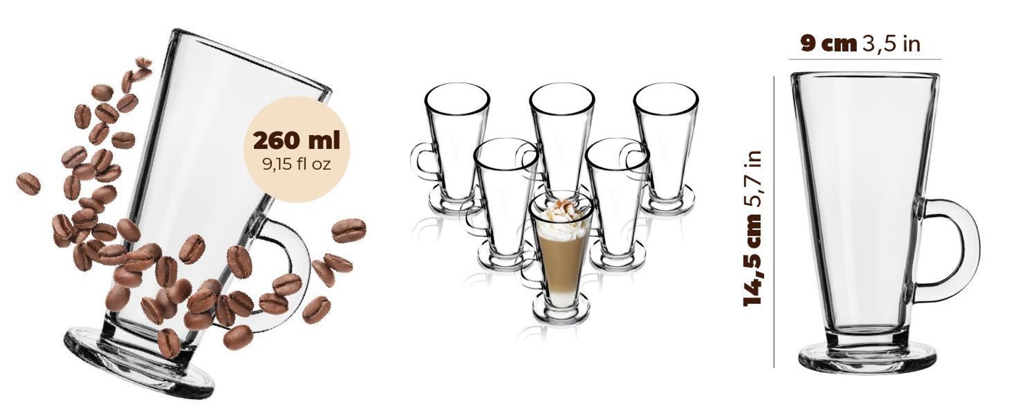 KADAX Latte Macchiato-Gläser "Balze", Trinkgläser für Kaffee, 6er Set, 260 ml
