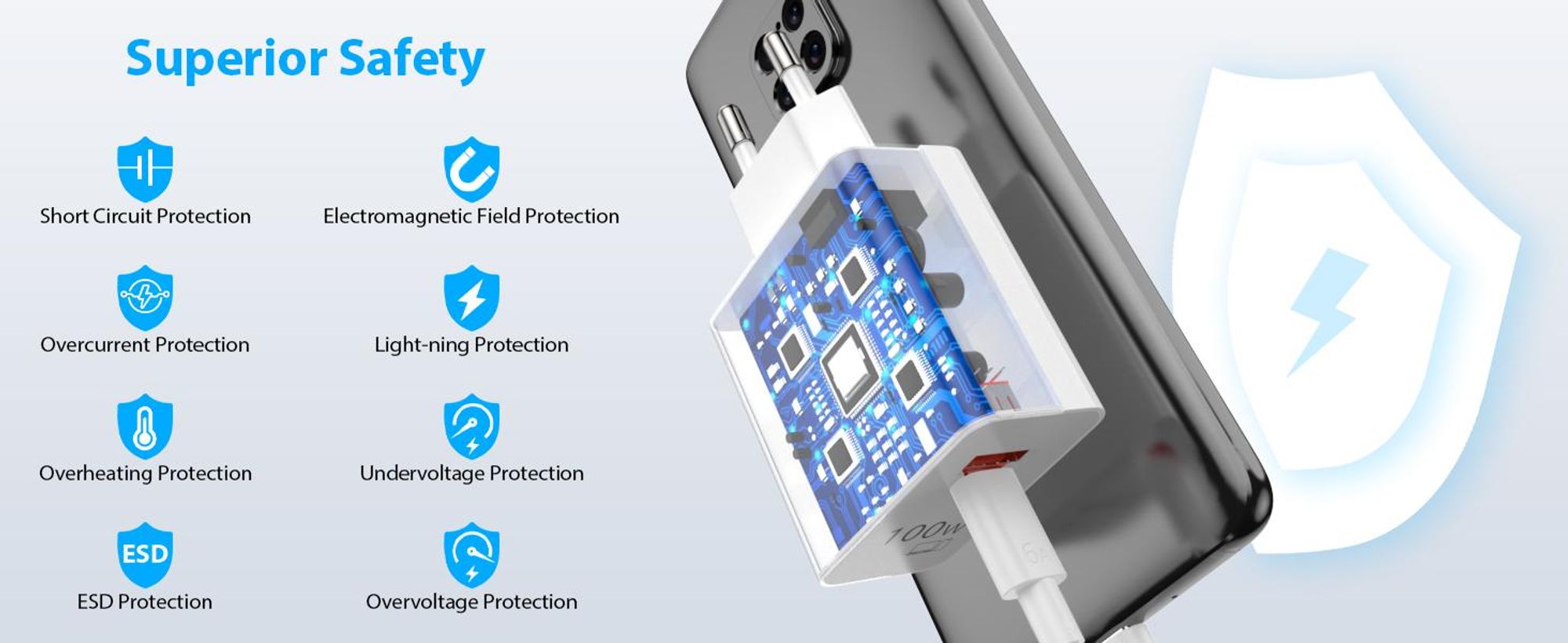 Schnellladegerät für Huawei Mate 60/50/40,P60/50/40,nova 12/11/10/9 Pro, 2-Port 100W Schnelllade Ladegerät, mit 6A USB C Kabel 2M