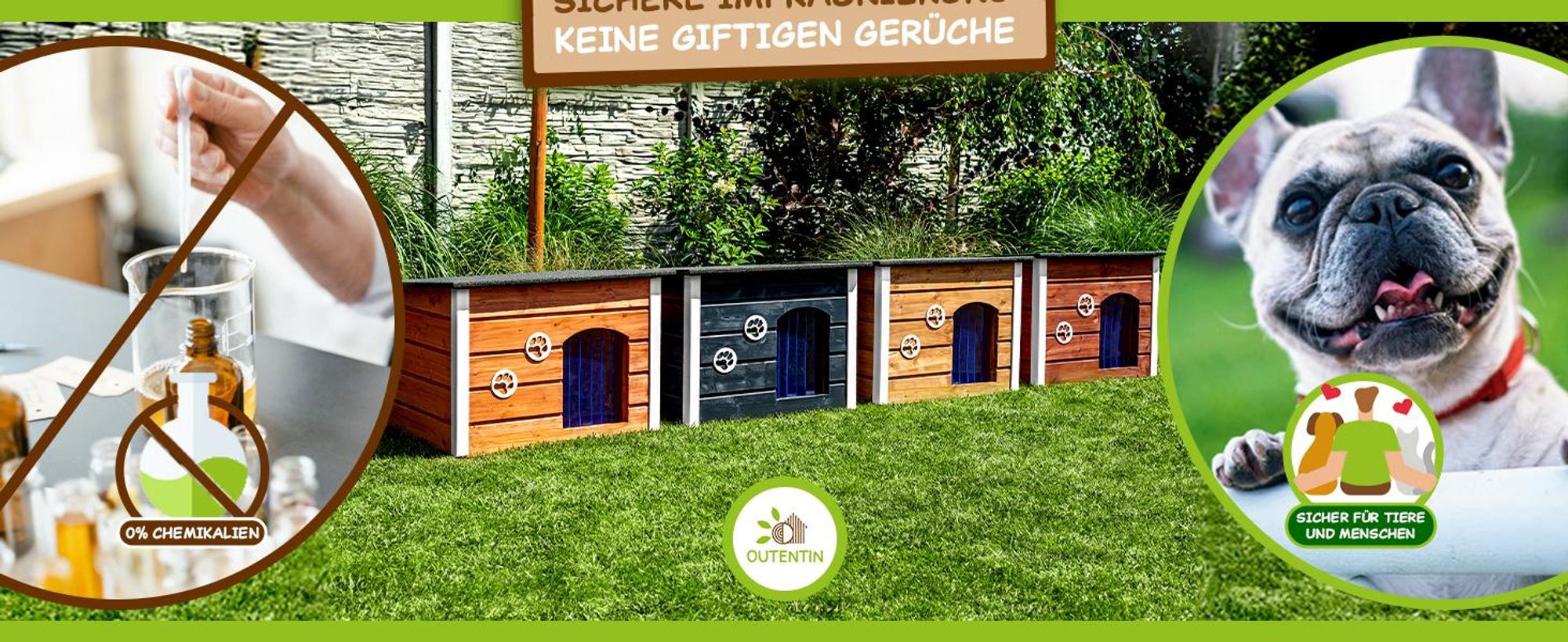 Outentin Hundehütte Outdoor Winterfest für Große Hunde – Isoliertes & Wetterfestes Hundehaus mit Flachdach zum Öffnen –Holz – 105x71x64 cm - Nuss