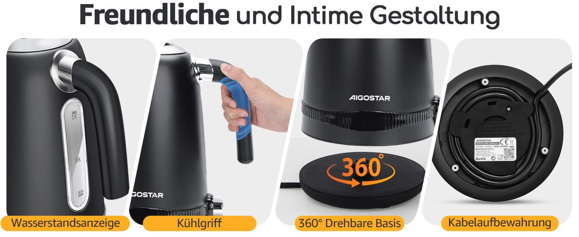 Aigostar - Digitaler Edelstahl Wasserkocher mit Temperatureinstellung 40-100 Grad