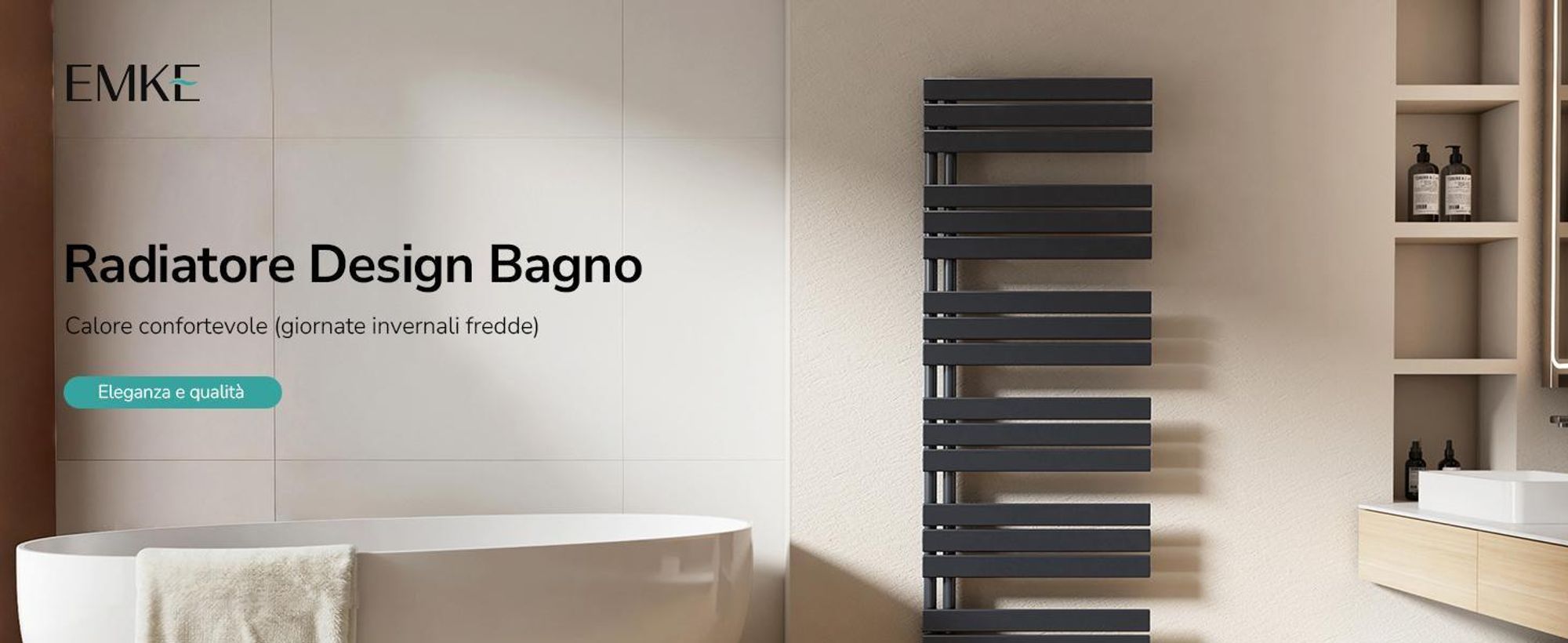 Asciugasalviette EMKE Radiatore da bagno Radiatore a pannello Collegamento laterale Acqua calda a parete 1041 x 600 mm Antracite senza elemento riscaldante