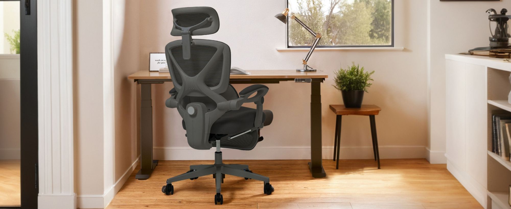 FLEXISPOT Ergonomischer Bürostuhl mit 3D-Kopfstütze, verstellbarer Lendenstütze, Wippfunktion 90–135°, Verbindungsarmlehnen, Fußstütze, 136 kg Schwarz