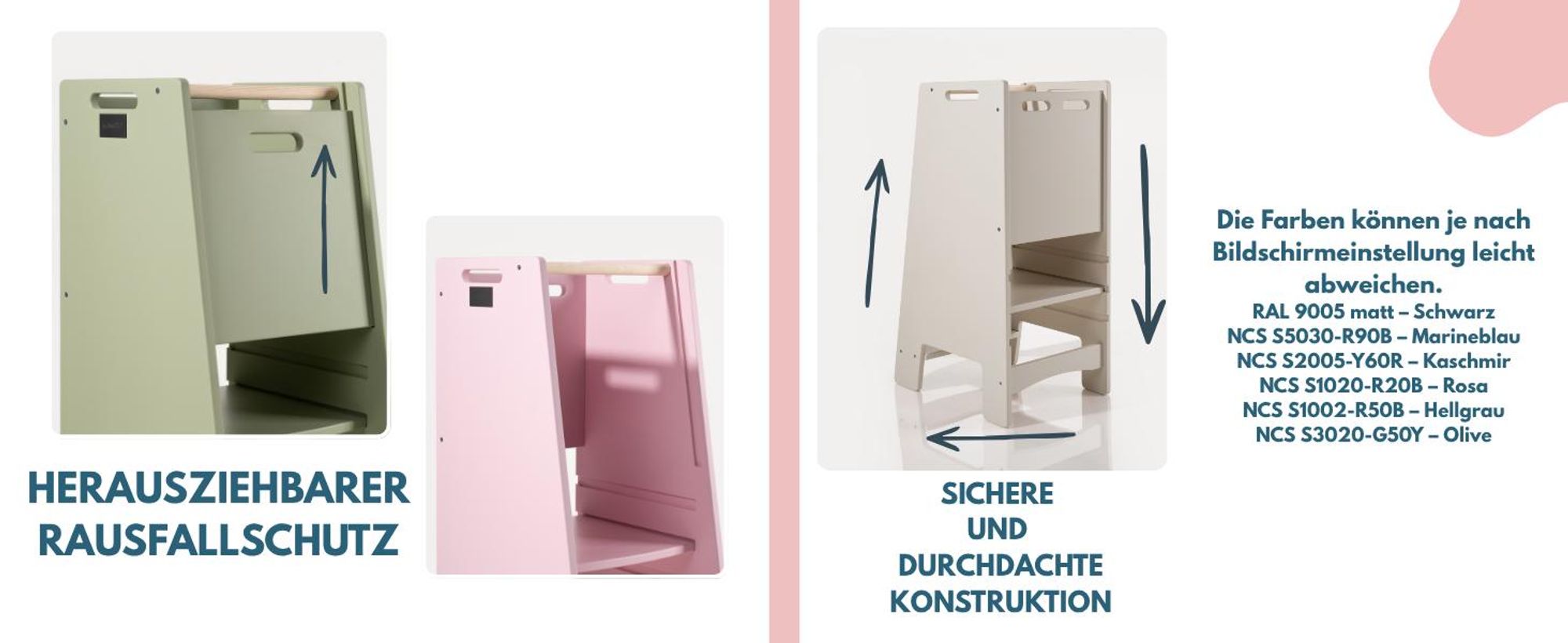 NOWAY - Montessori Lernturm Kitchen Helper Kinderplattform Küchenturm lackierter – kaschmir
